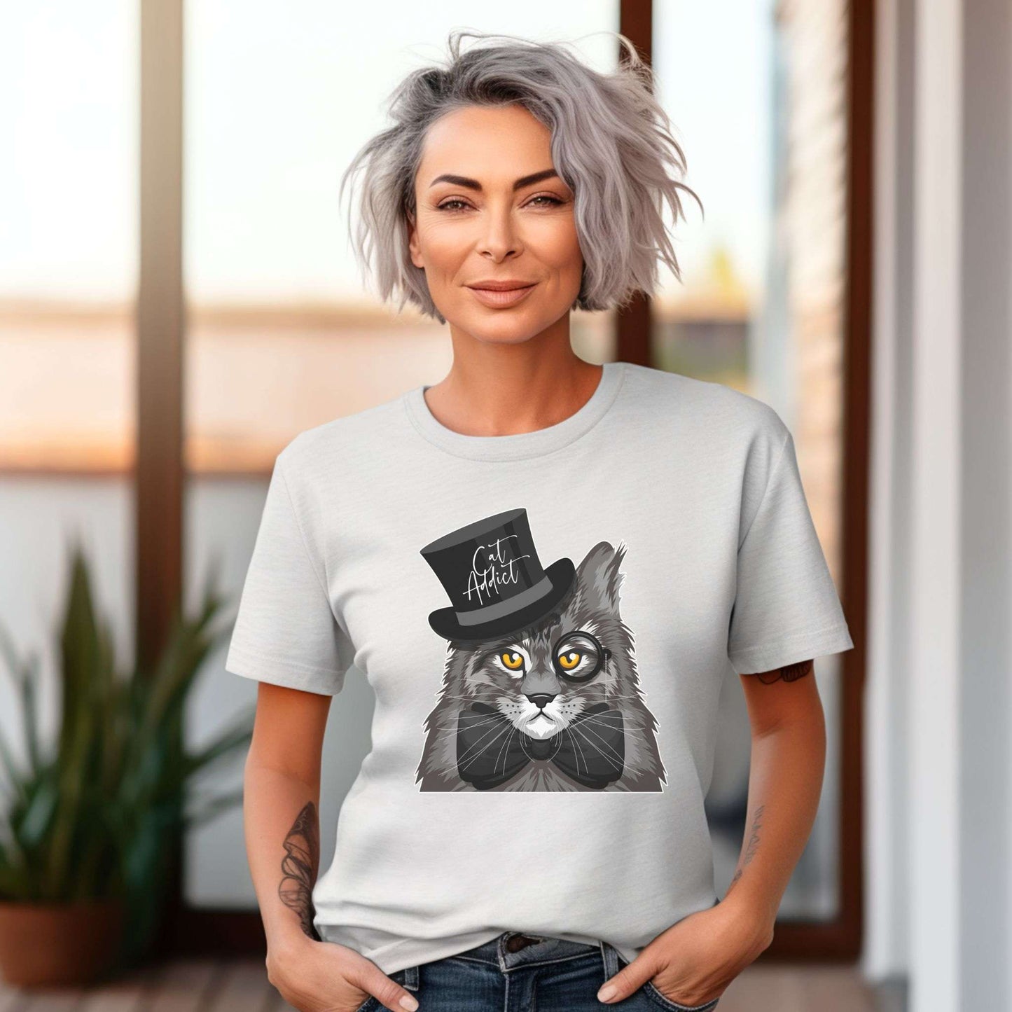 Ash Cat Addict T-Shirt Unisex Crew Neck