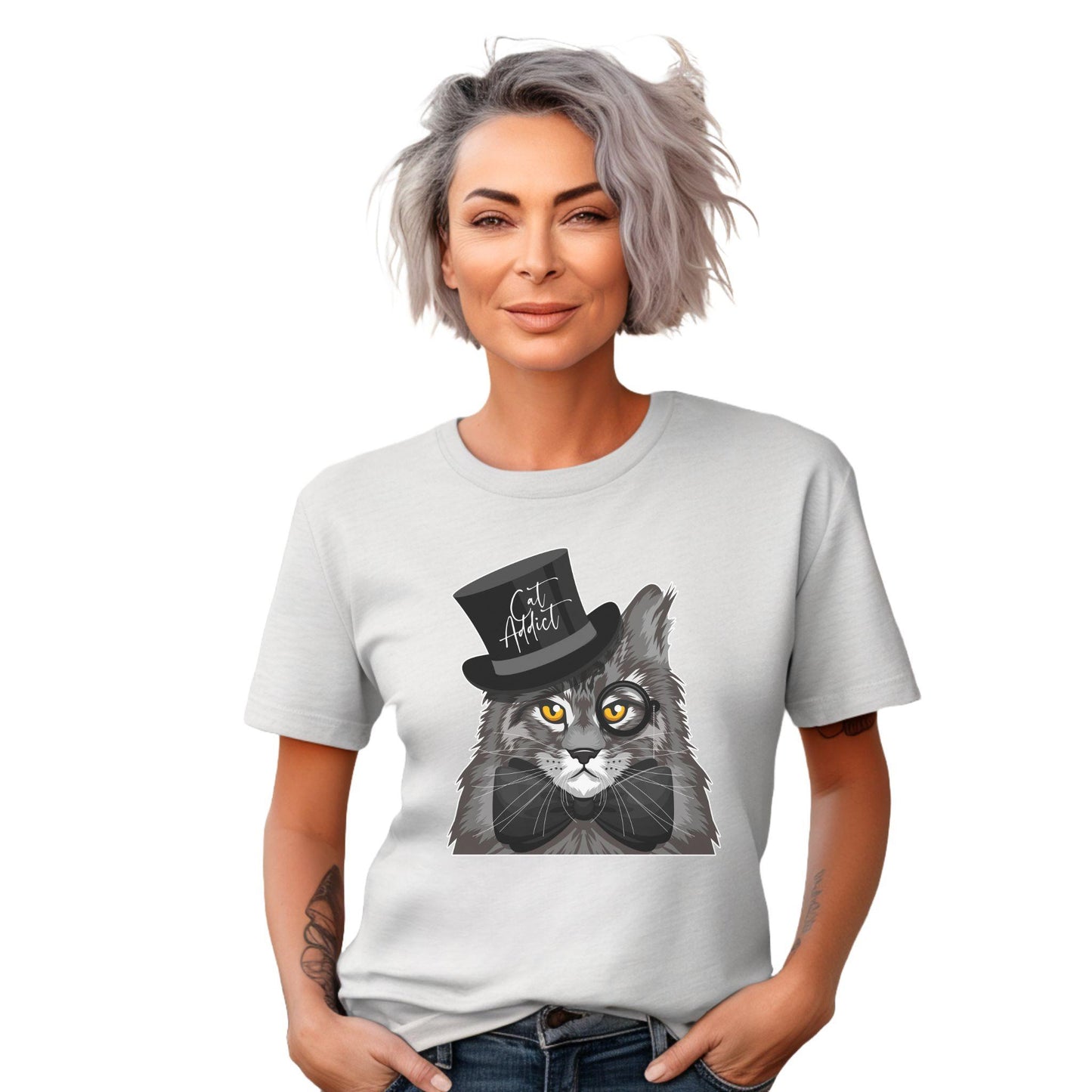 Ash Cat Addict T-Shirt Unisex Crew Neck