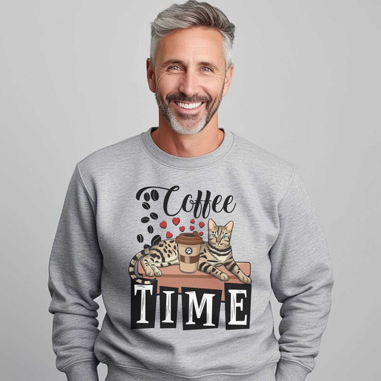 Ash Coffee Beans & Love Hearts Bengal Cat Themed Unisex Sweatshirt