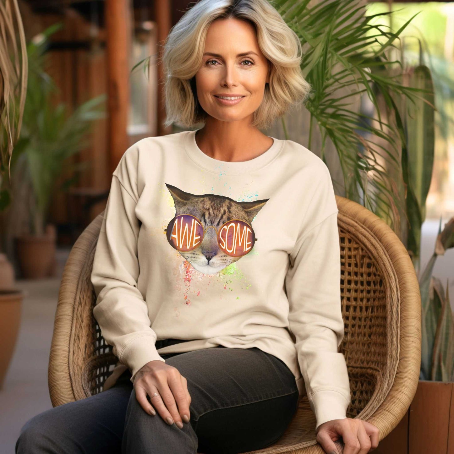 Sand Awesome Crewneck Unisex Sweatshirt Cat Theme