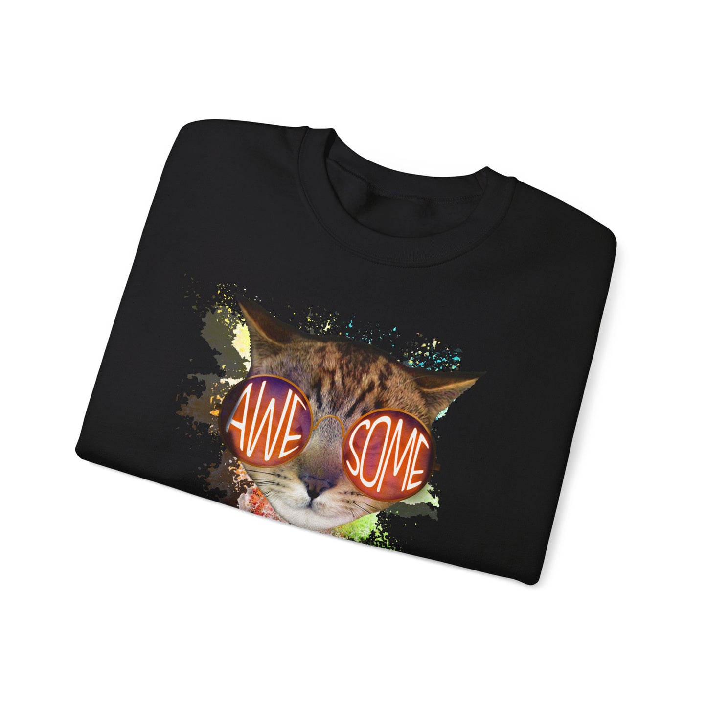 Black Awesome Crewneck Unisex Sweatshirt Cat Theme