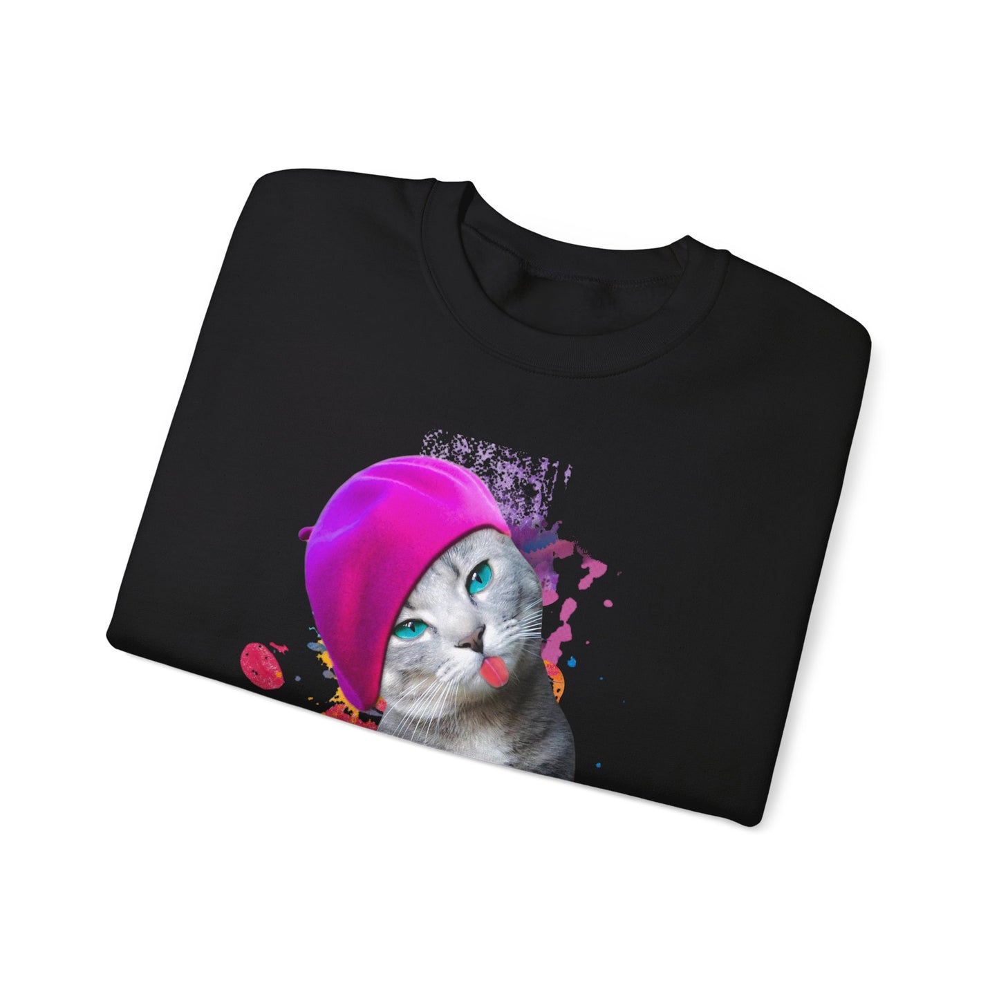Black Beret Girl Cat themed Unisex Sweatshirt