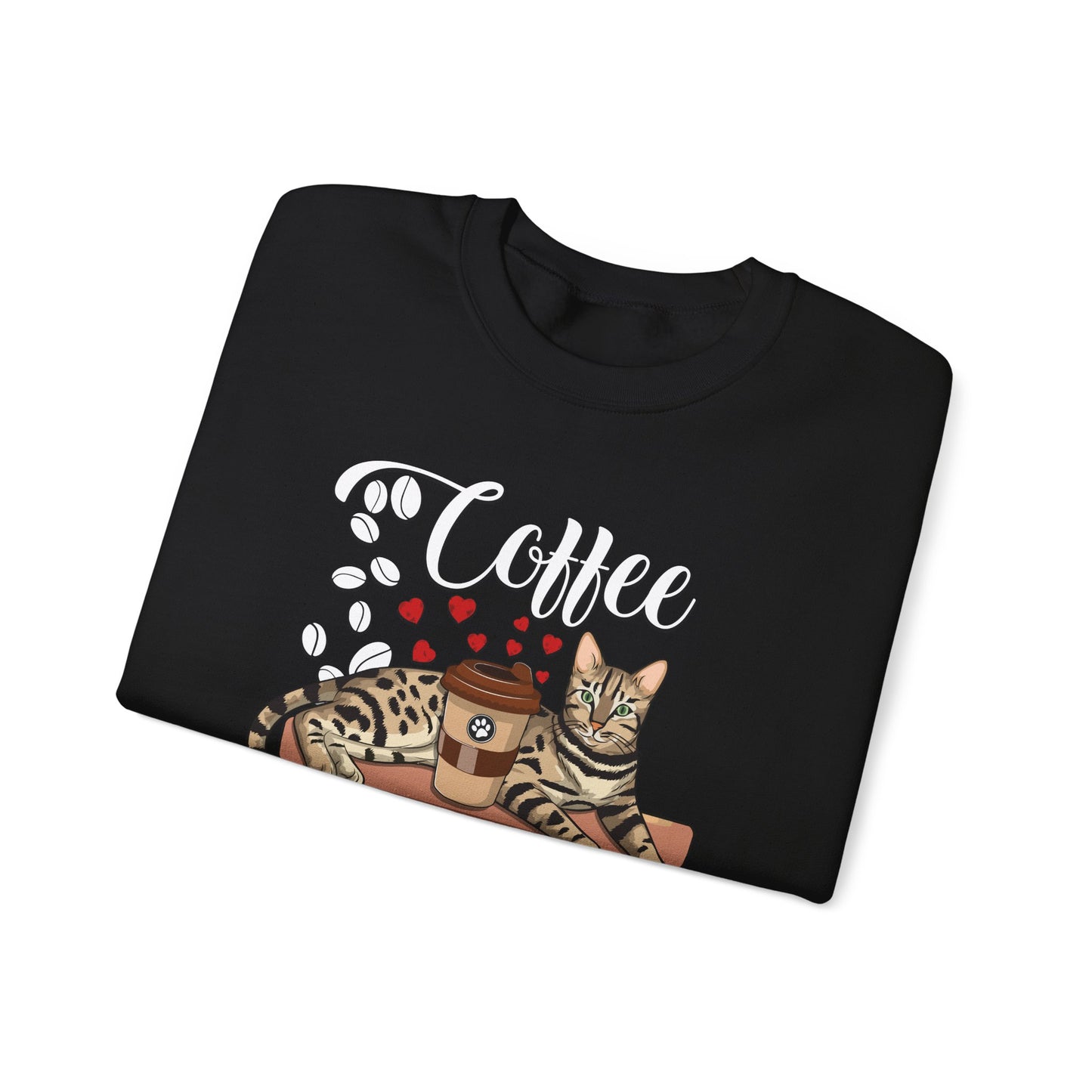 Black Coffee Beans & Love Hearts Bengal Cat Themed Unisex Sweatshirt