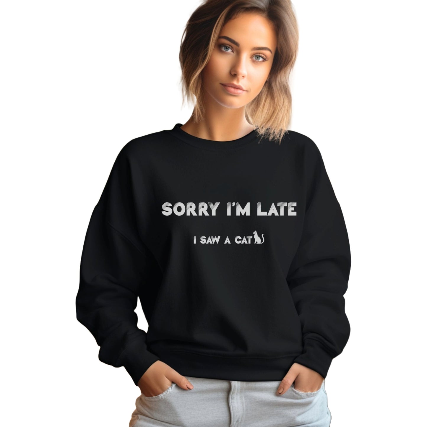 Black I Saw A Cat sweatshirt Unisex Crewneck