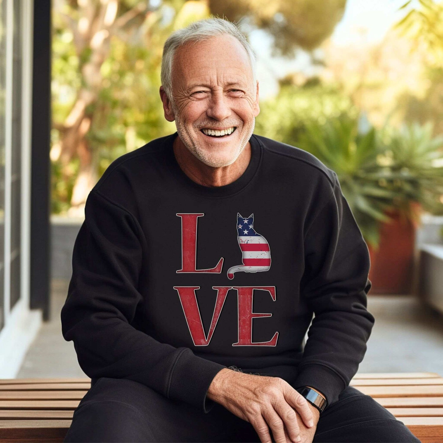 Black LOVE USA Cat Themed Crewneck Unisex Sweatshirt