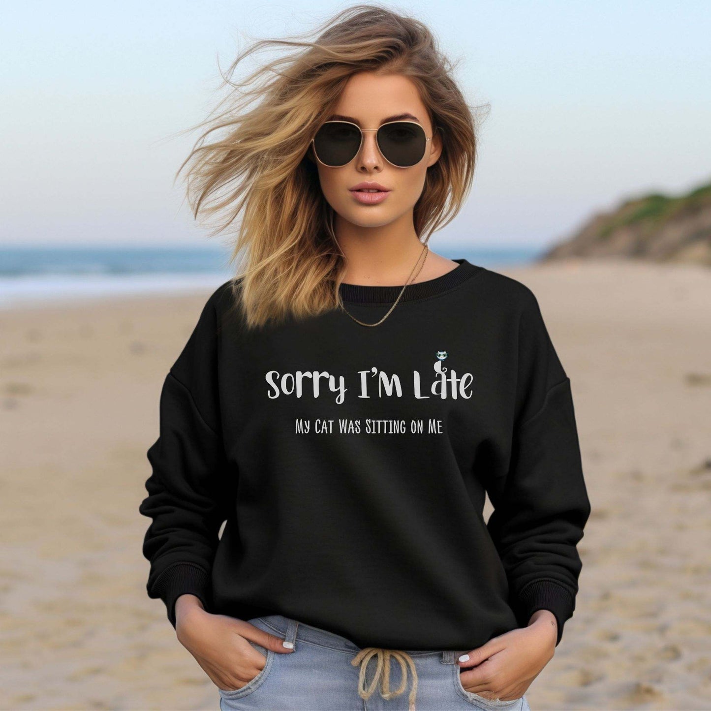 Black My Cat Was Sitting On Me Unisex Crewneck Sweatshirt