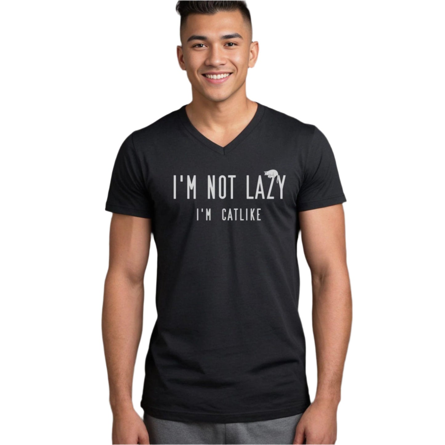 Black Not Lazy T-Shirt V-Neck Unisex Cat