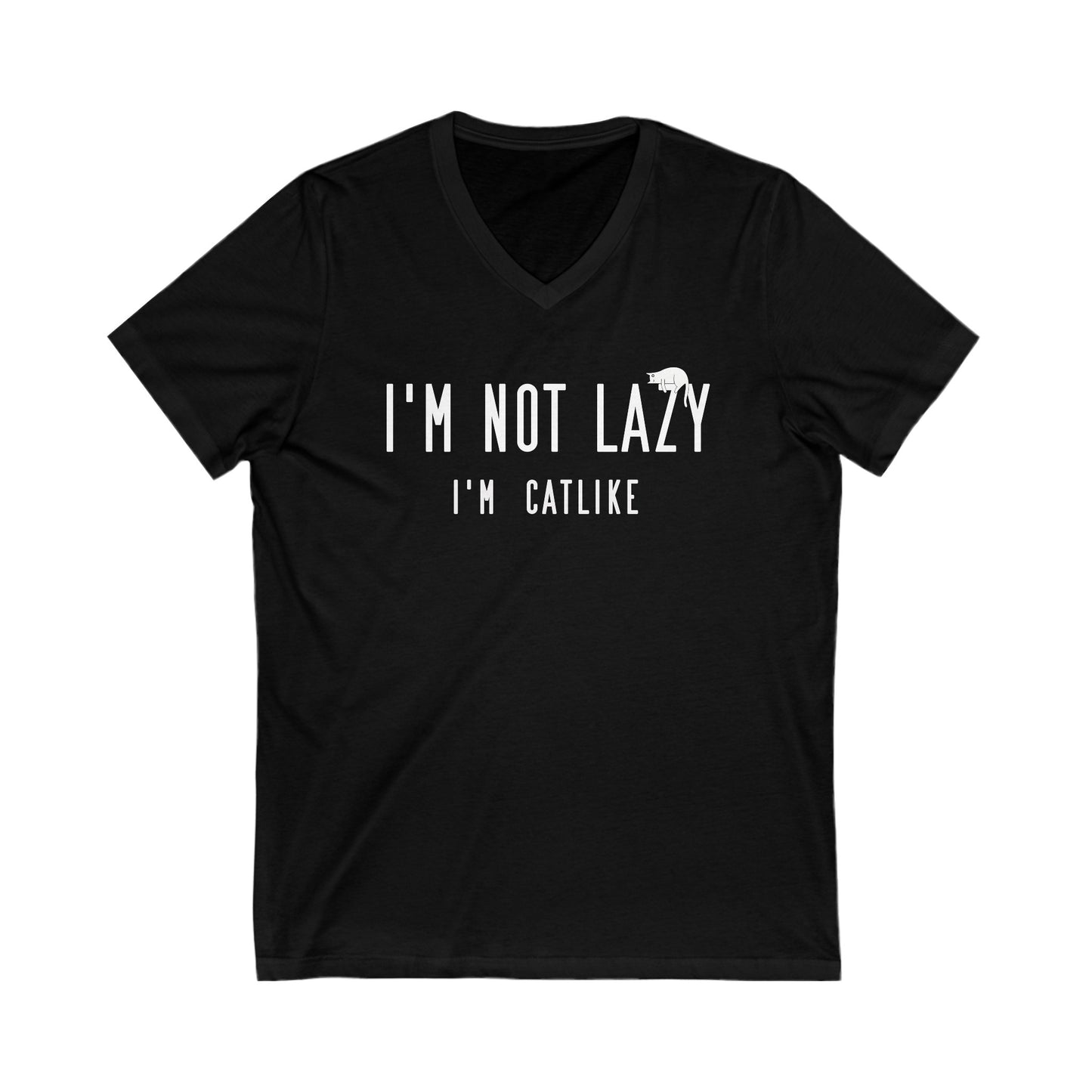 Black Not Lazy T-Shirt V-Neck Unisex Cat