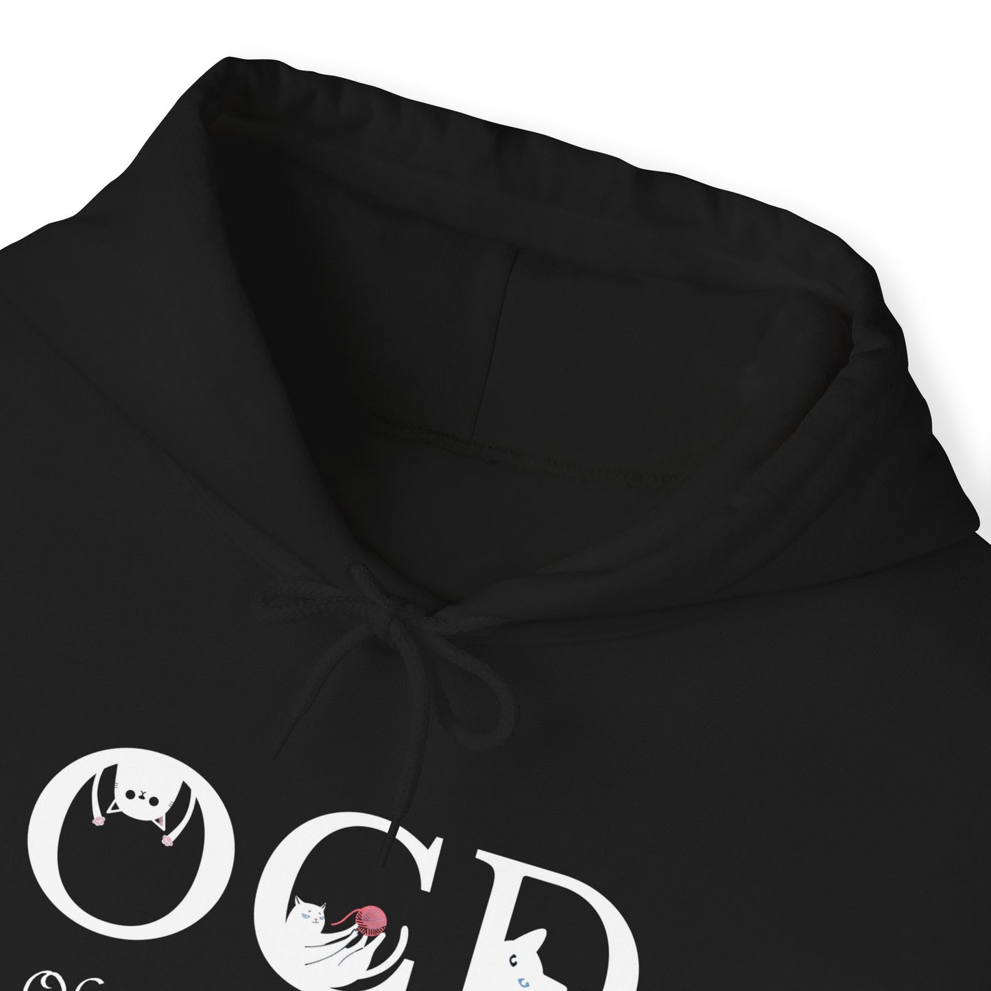 Black OCD Cat Themed Unisex Hooded Sweatshirt