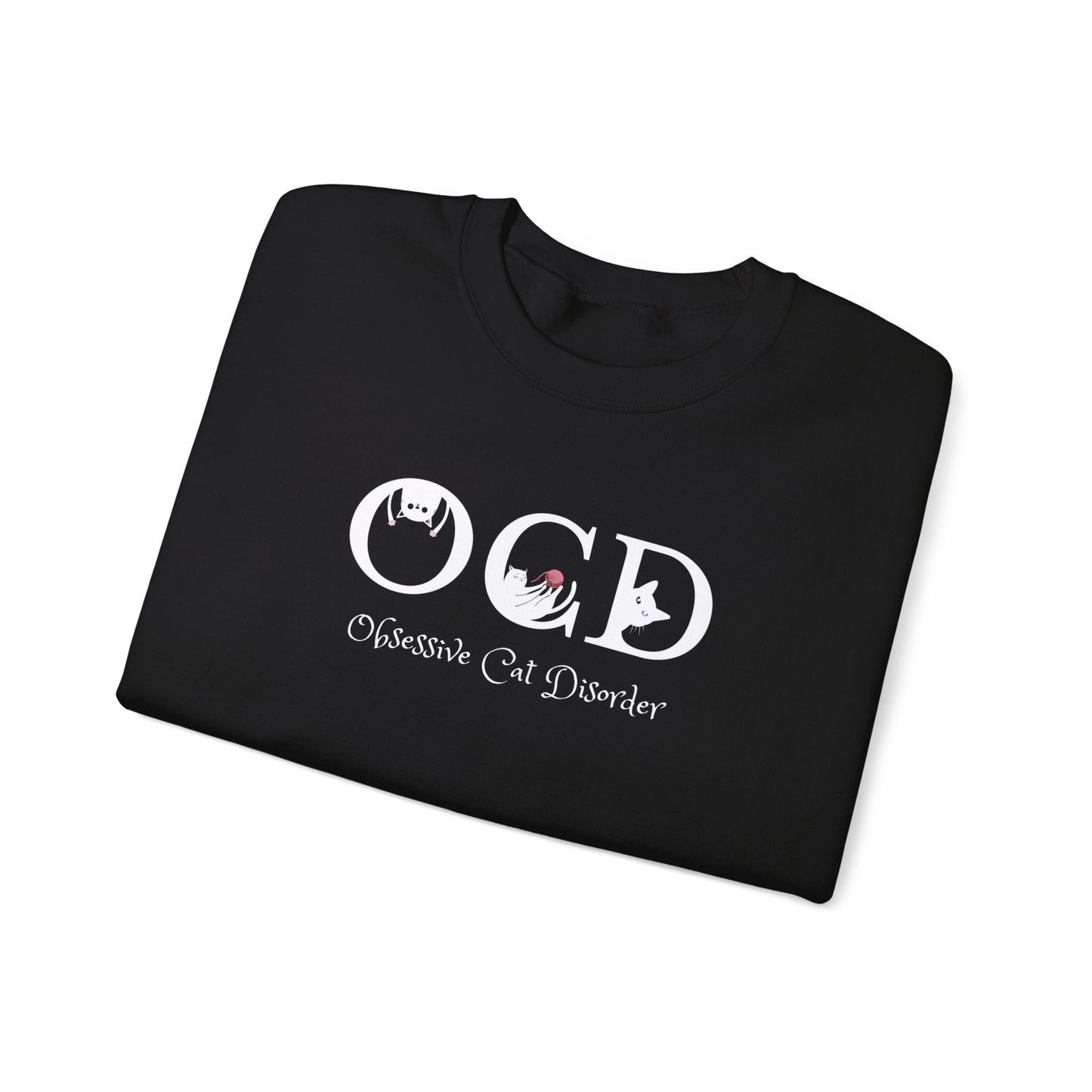 Black OCD Crewneck Unisex Sweatshirt Cat Themed
