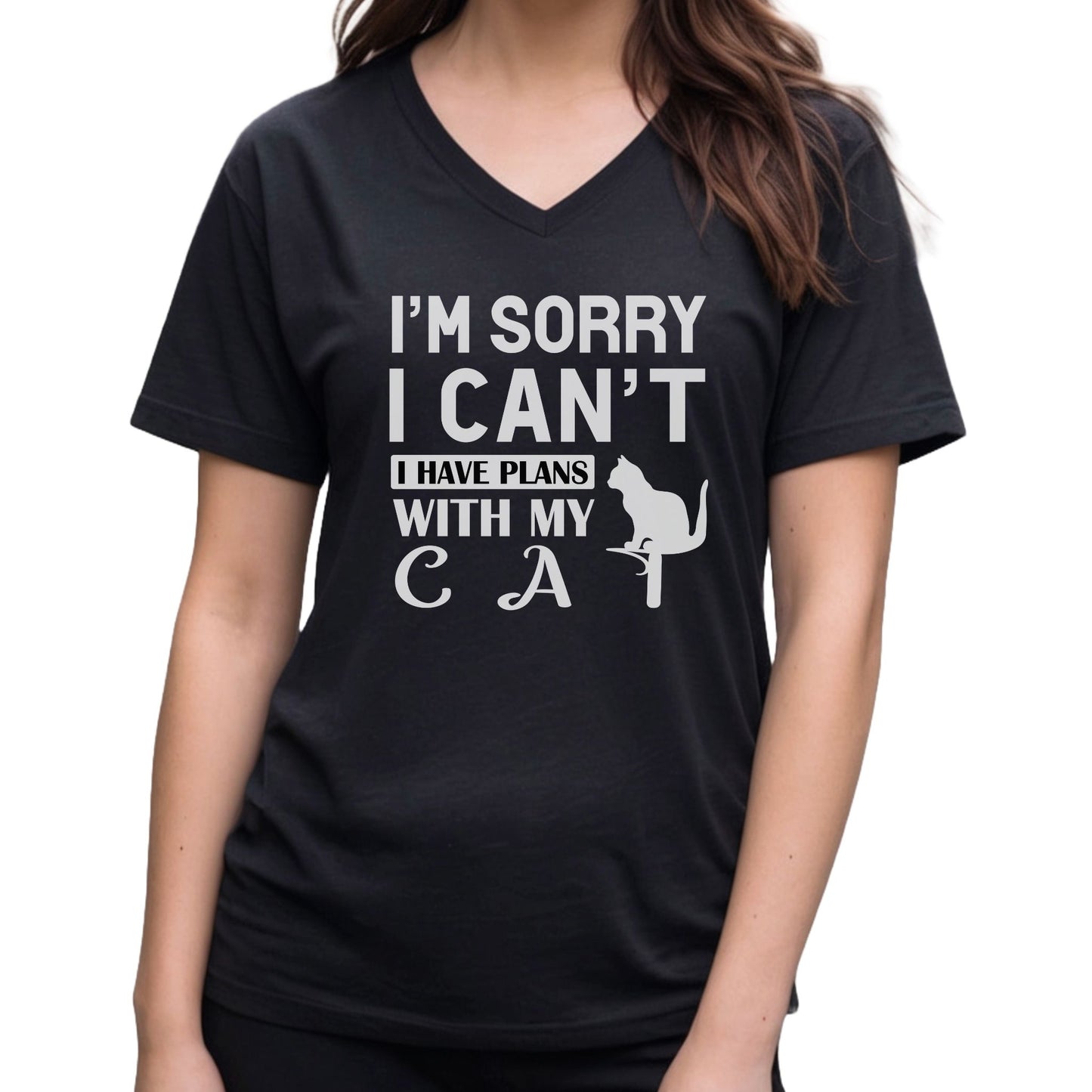 Black Plans With My Cat T-Shirt Unisex V-Neck