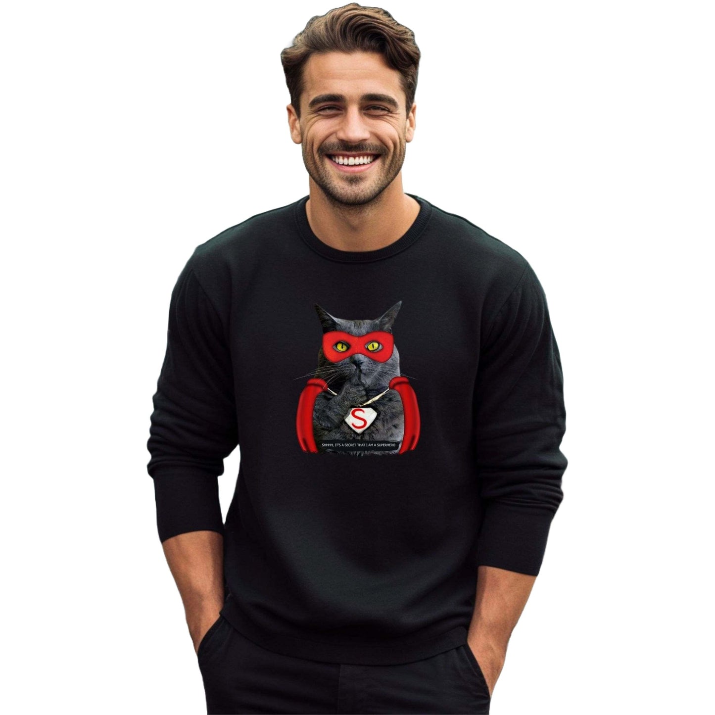 Black Super Cat Crewneck Unisex Sweatshirt