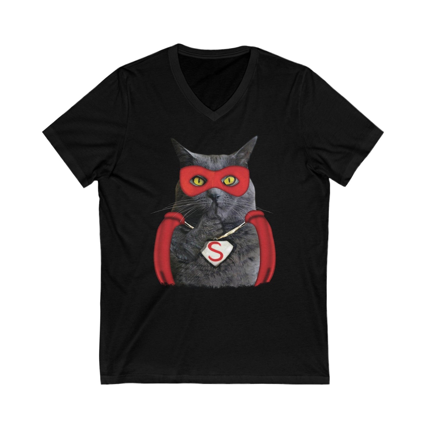 Black Super Cat V-Neck Unisex T-Shirt