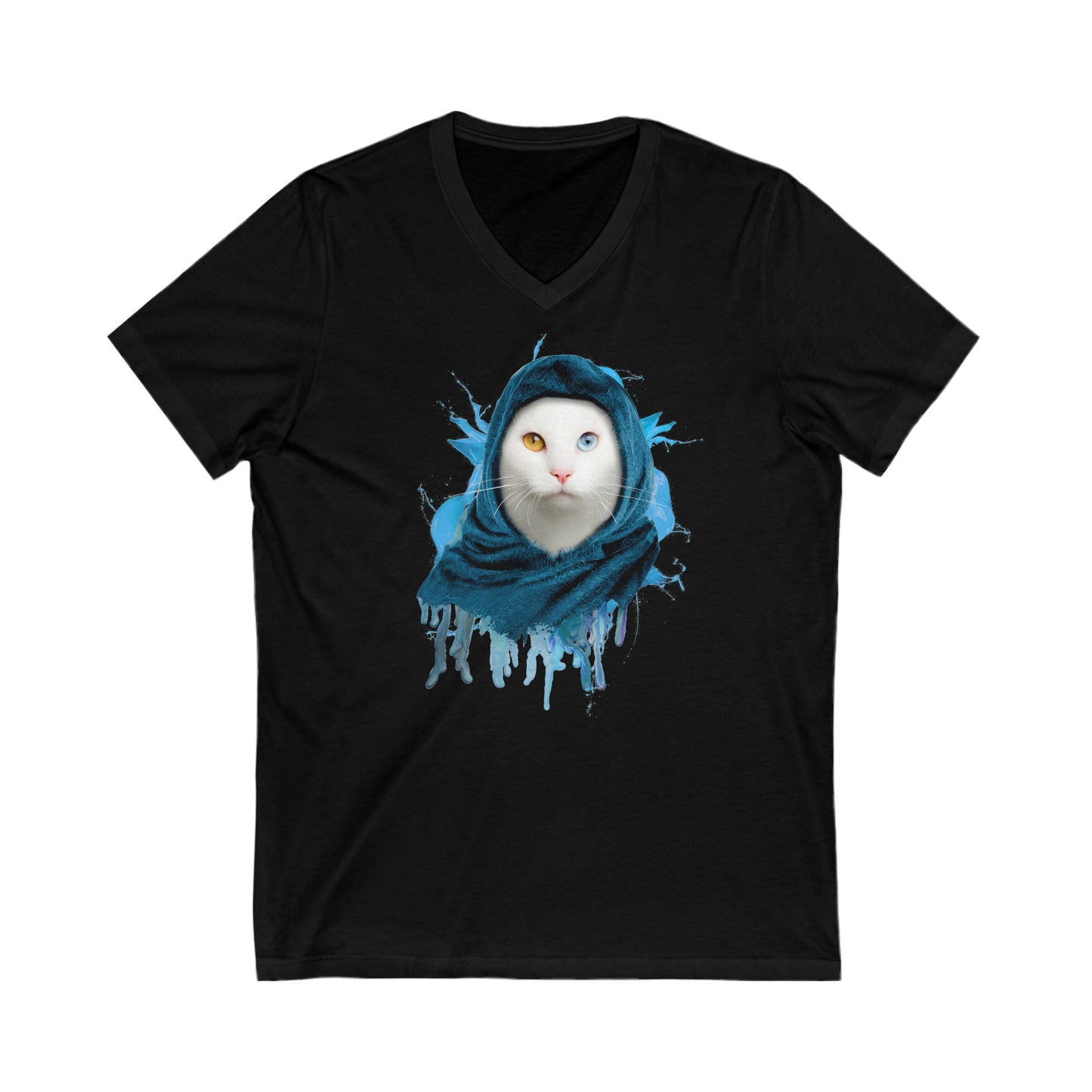 Black V-Neck T-Shirt Unisex Cat Theme