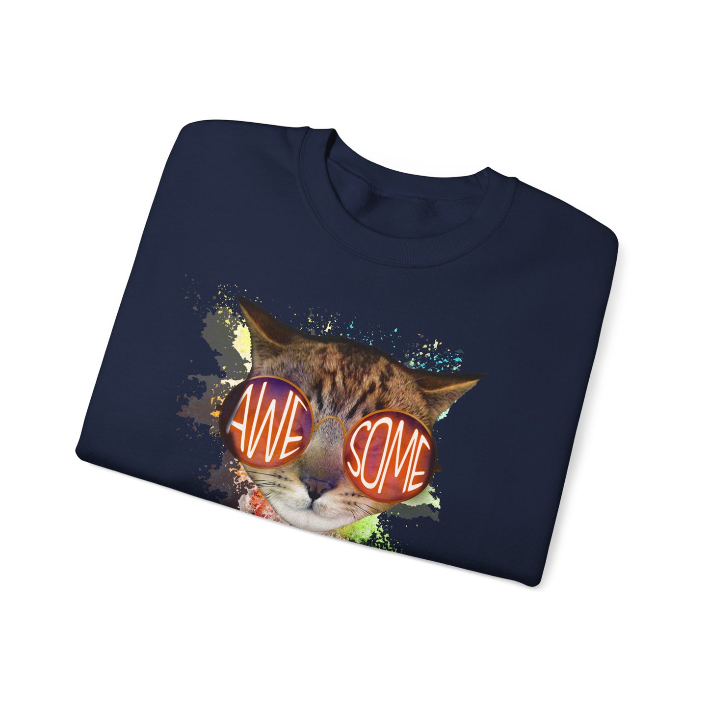 Navy Awesome Crewneck Unisex Sweatshirt Cat Theme