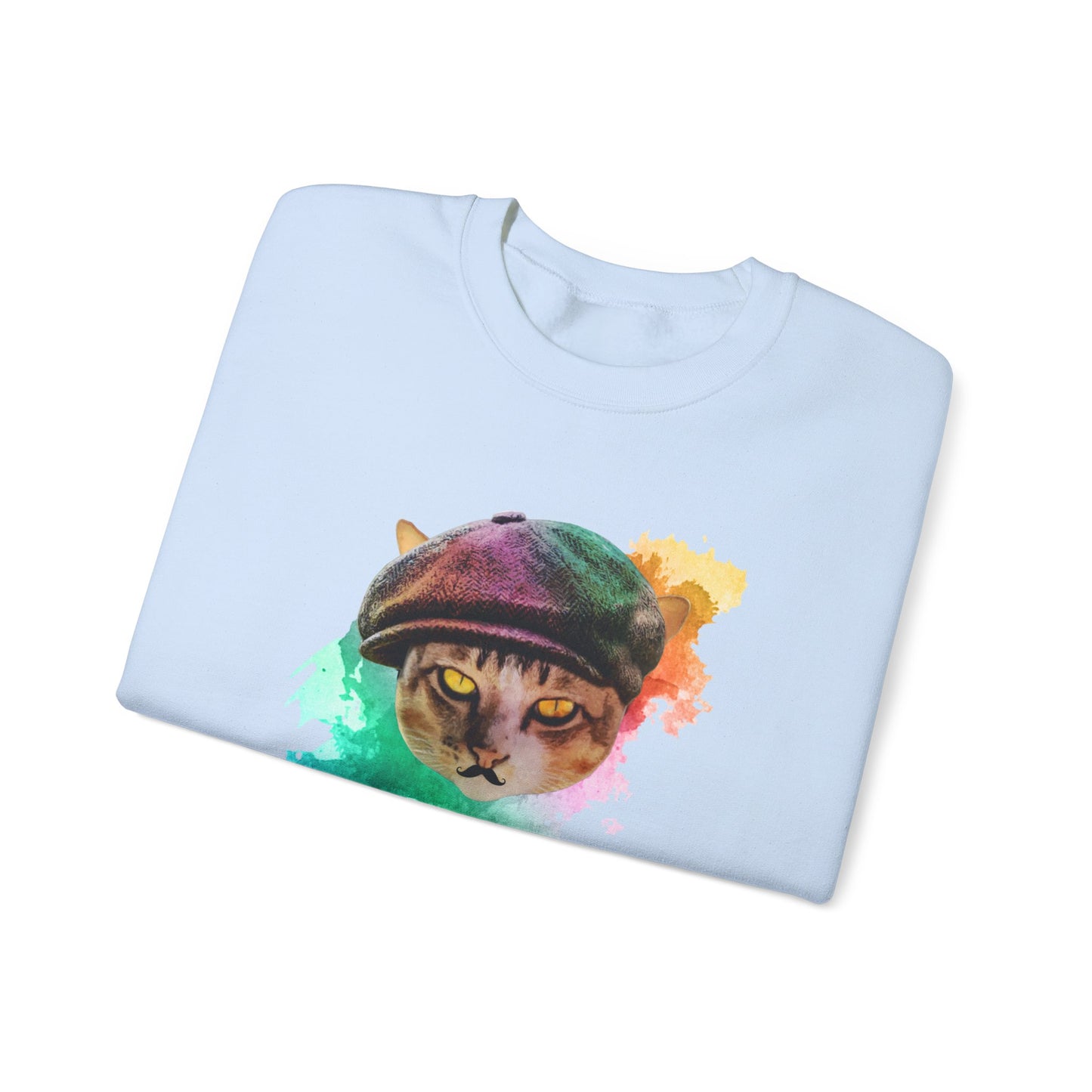 Pale Blue Baker Boy Cat Themed Crewneck Unisex Sweatshirt