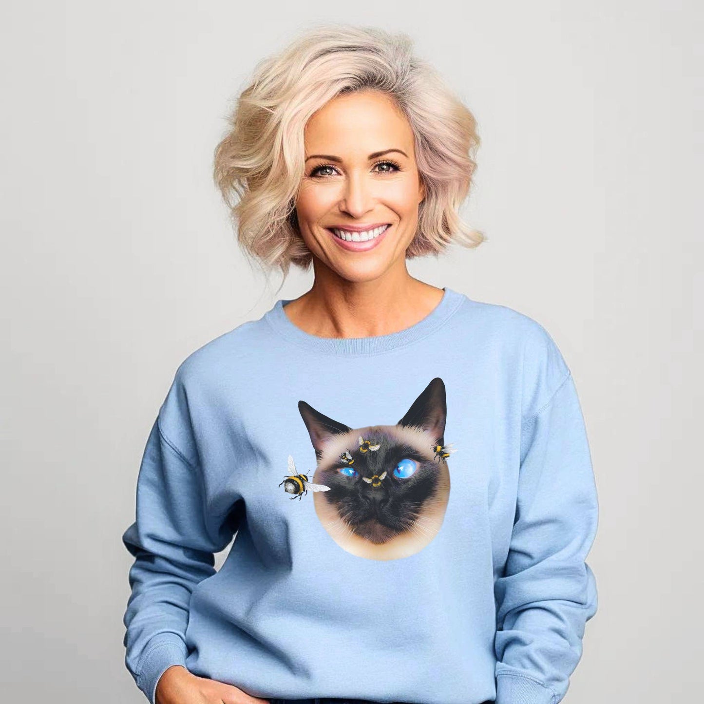 Pale Blue Buzz Off Cat Themed Crewneck Unisex Sweatshirt