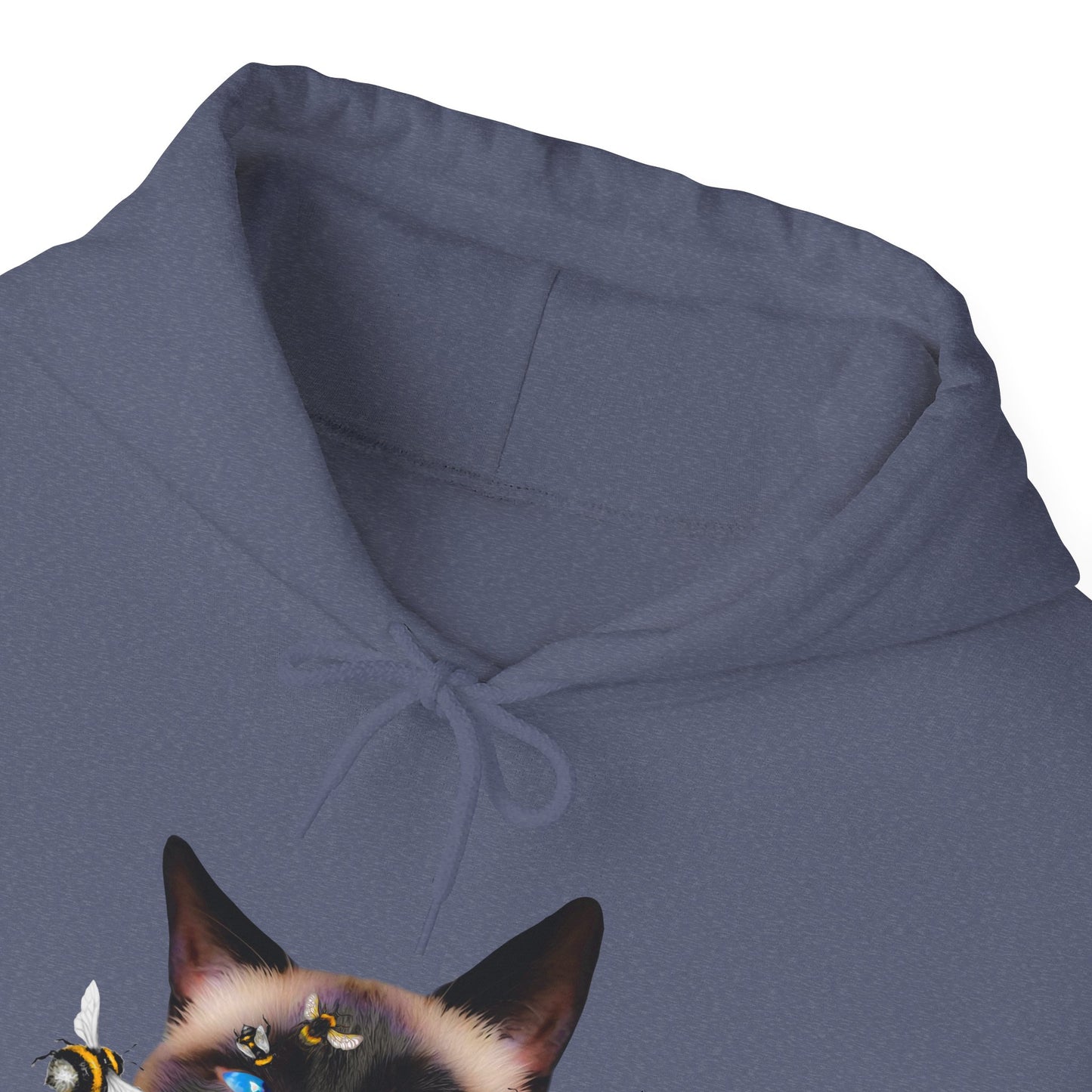Heather Navy Buzz Off Cat Themed Hooded Sweatshirt Unisex