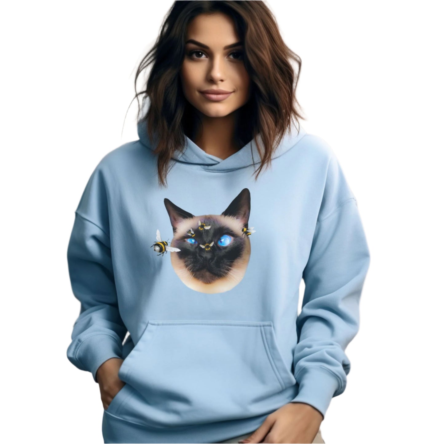 Pale Blue Buzz Off Cat Themed Hooded Sweatshirt Unisex