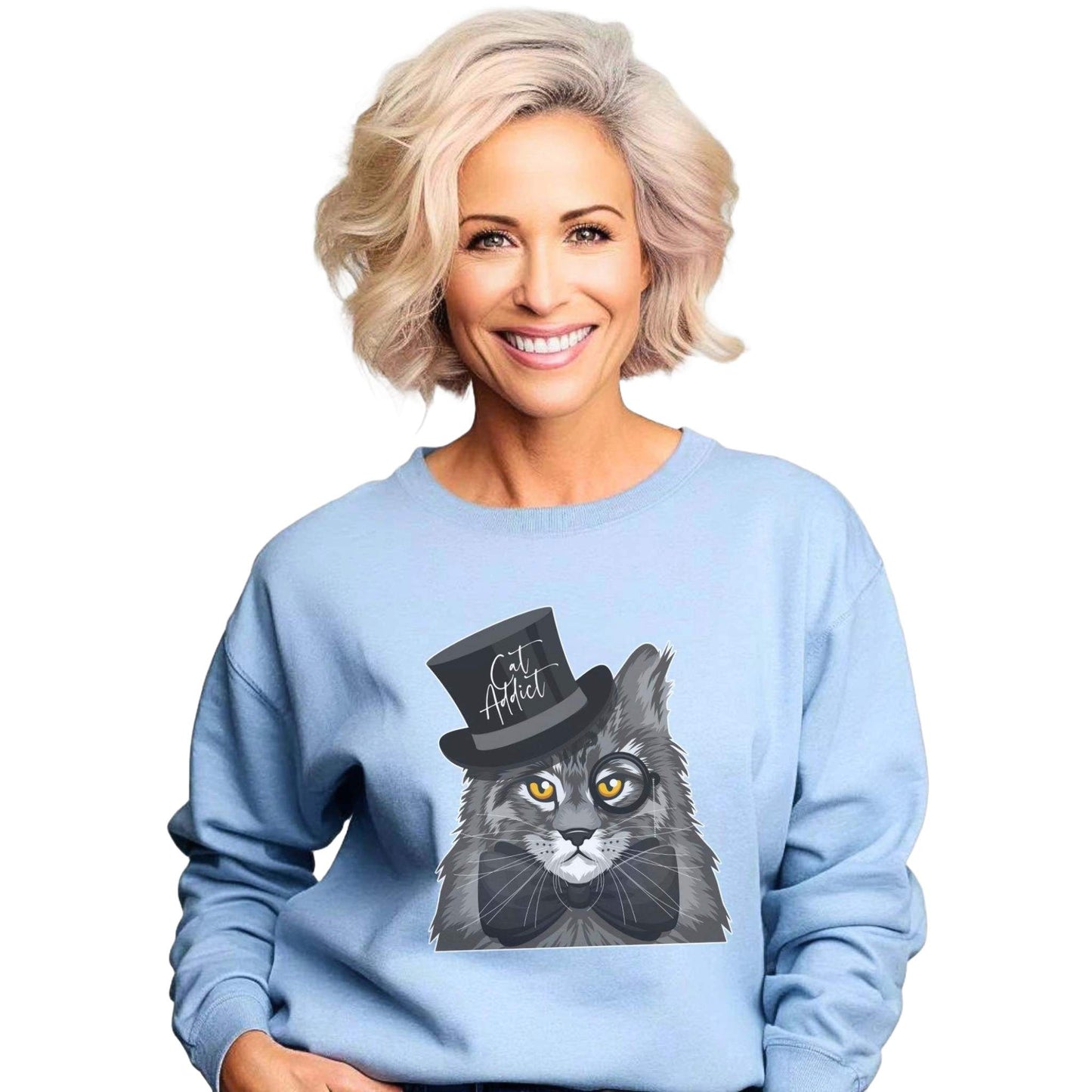 Pale Blue Maine Coon Cat Addict Crewneck Unisex Sweatshirt
