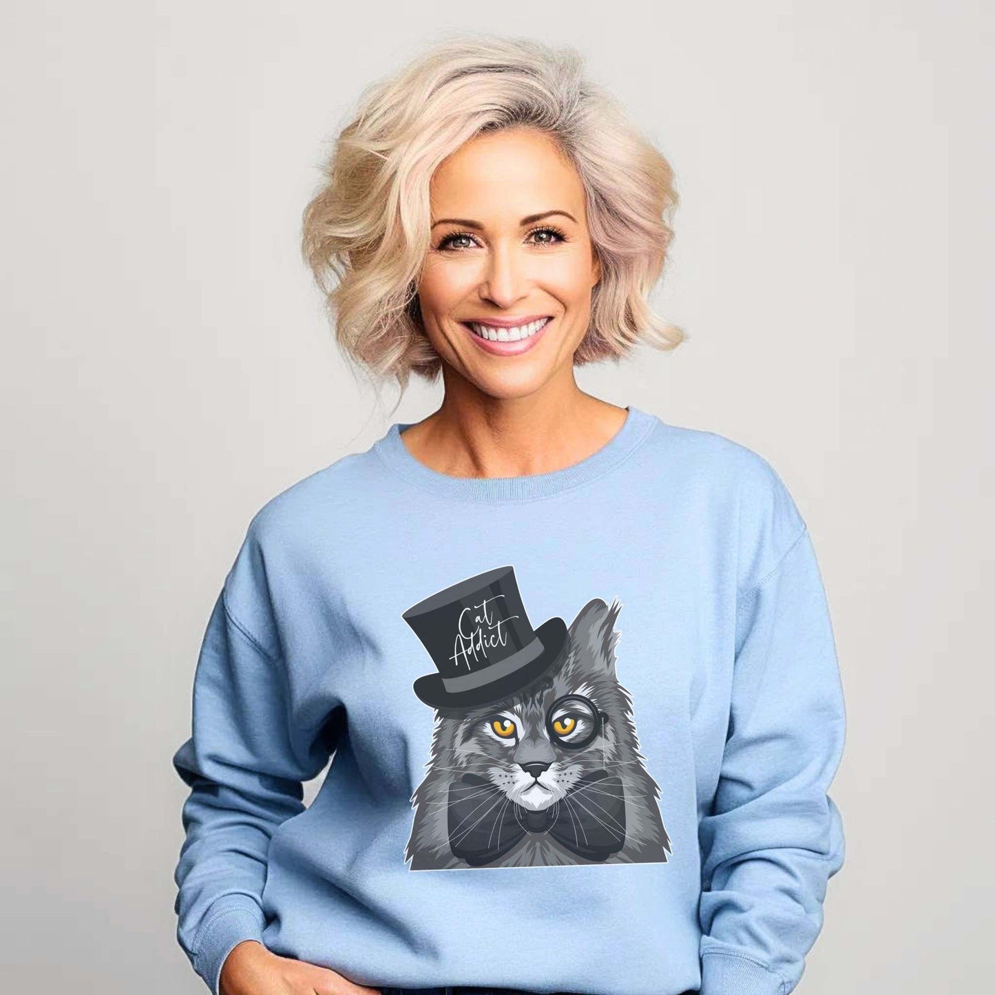Pale Blue Maine Coon Cat Addict Crewneck Unisex Sweatshirt
