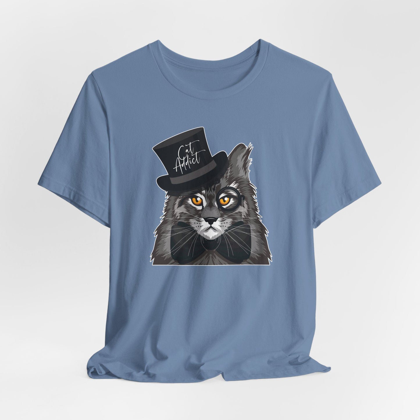Steel Blue Cat Addict T-Shirt Unisex Crew Neck