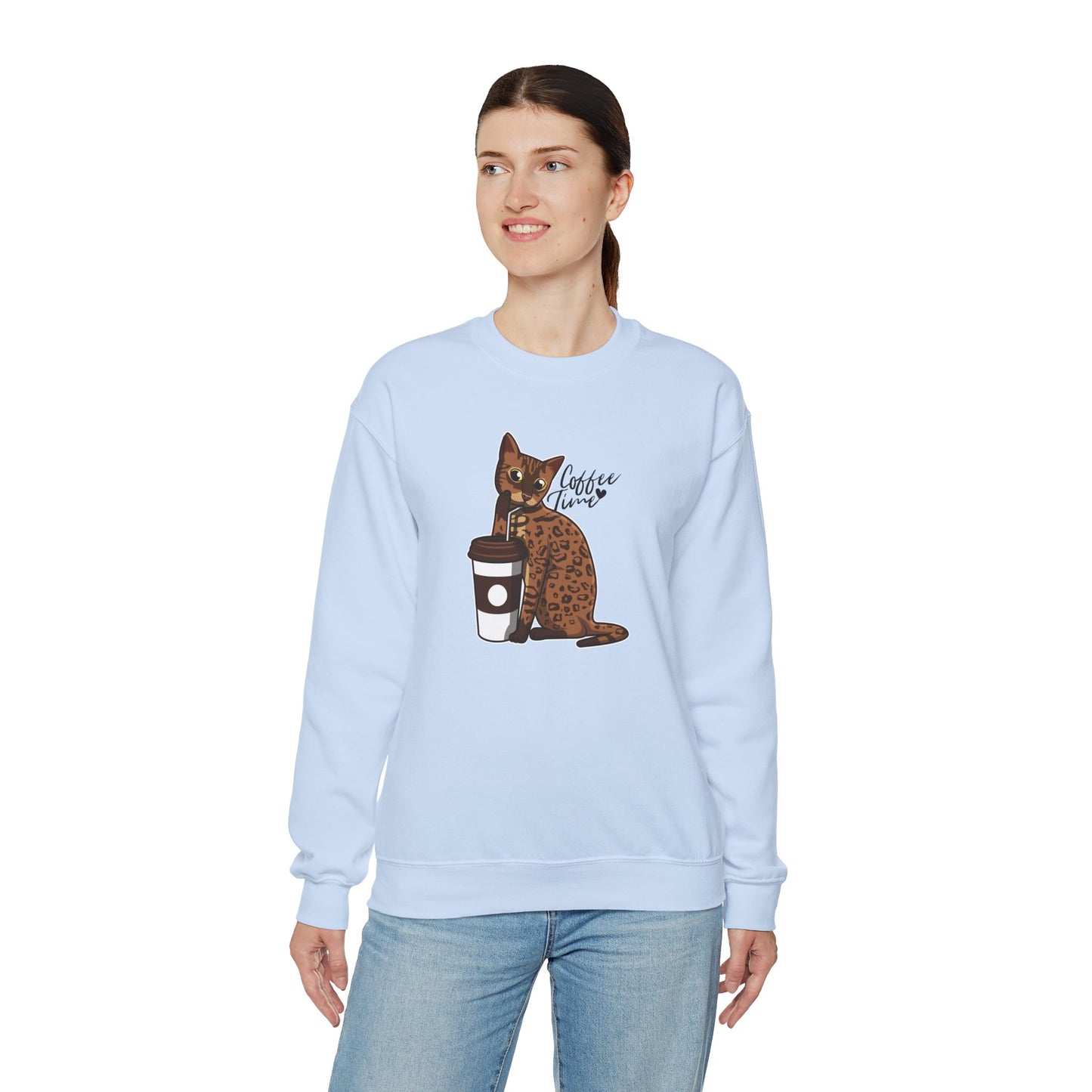 Pale Blue Drinking Bengal Cat Unisex Sweatshirt
