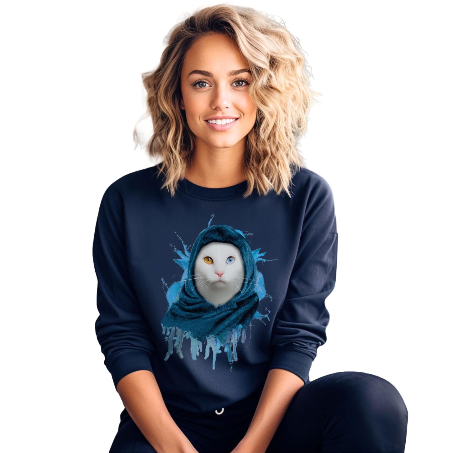Navy Headscarf Cat Themed Crewneck Unisex Sweatshirt