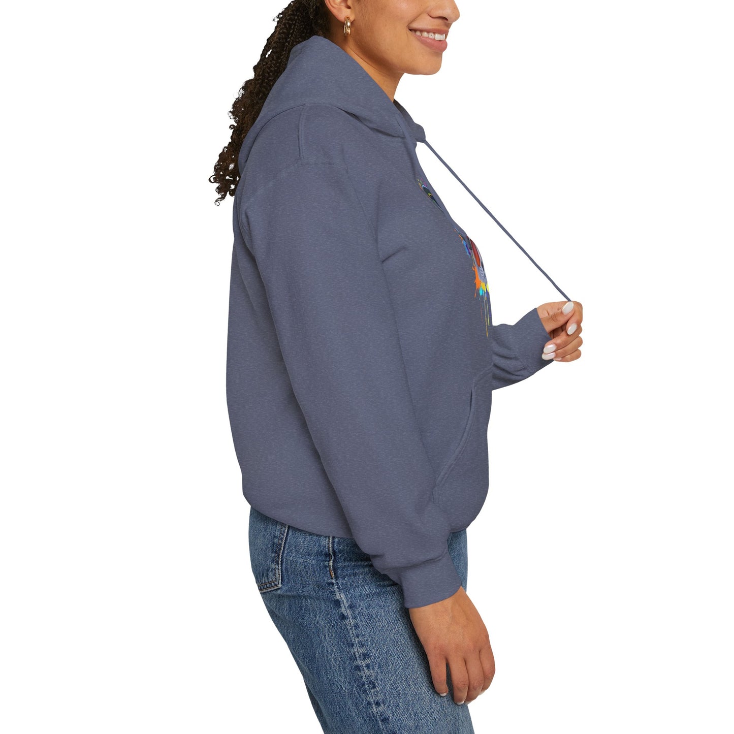 Heather Navy Lost In Music Cat Themed Hooded Sweatshirt Unisex