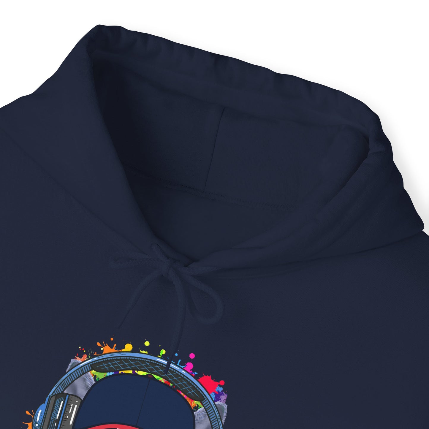 Navy Lost In Music Cat Themed Hooded Sweatshirt Unisex
