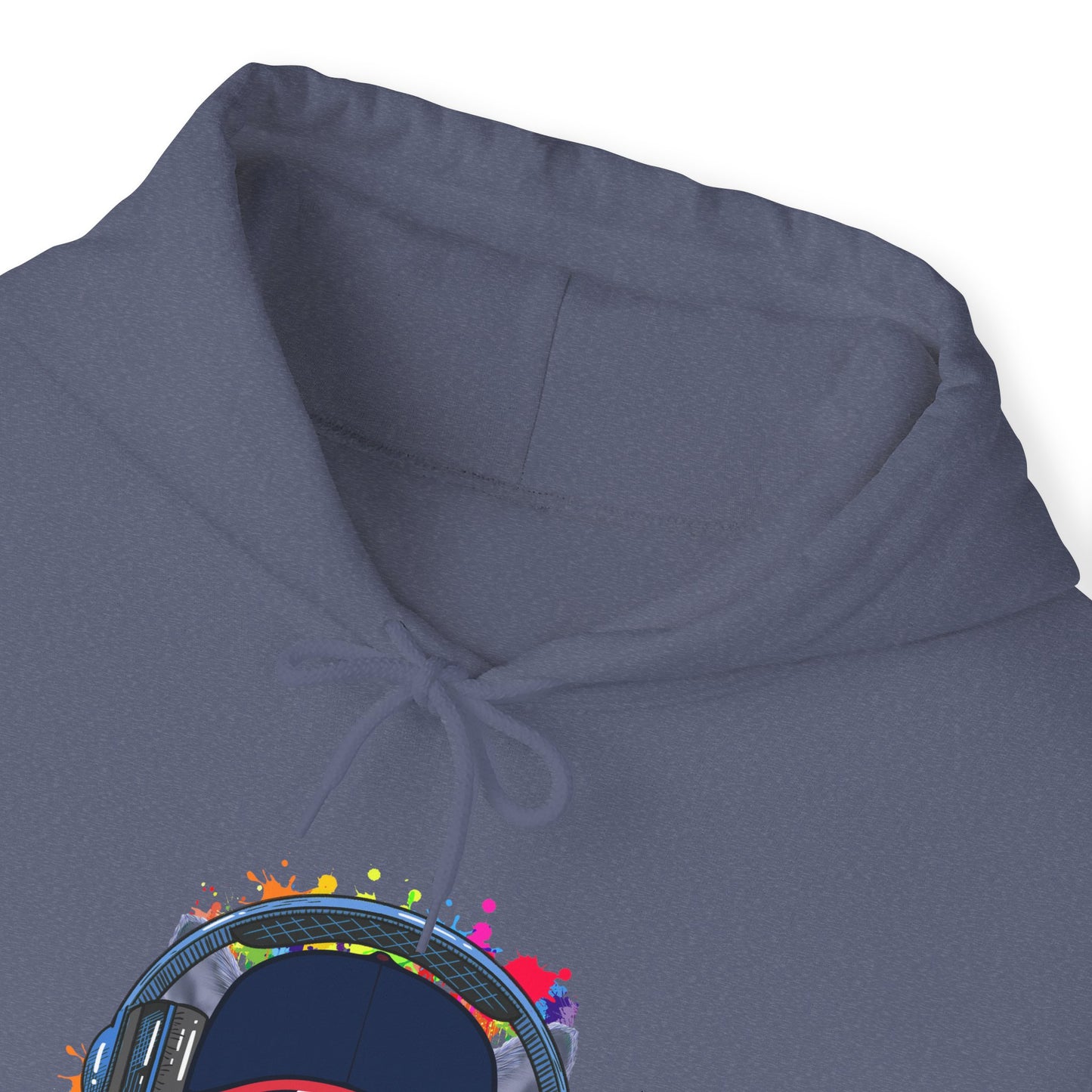 Heather Navy Lost In Music Cat Themed Hooded Sweatshirt Unisex
