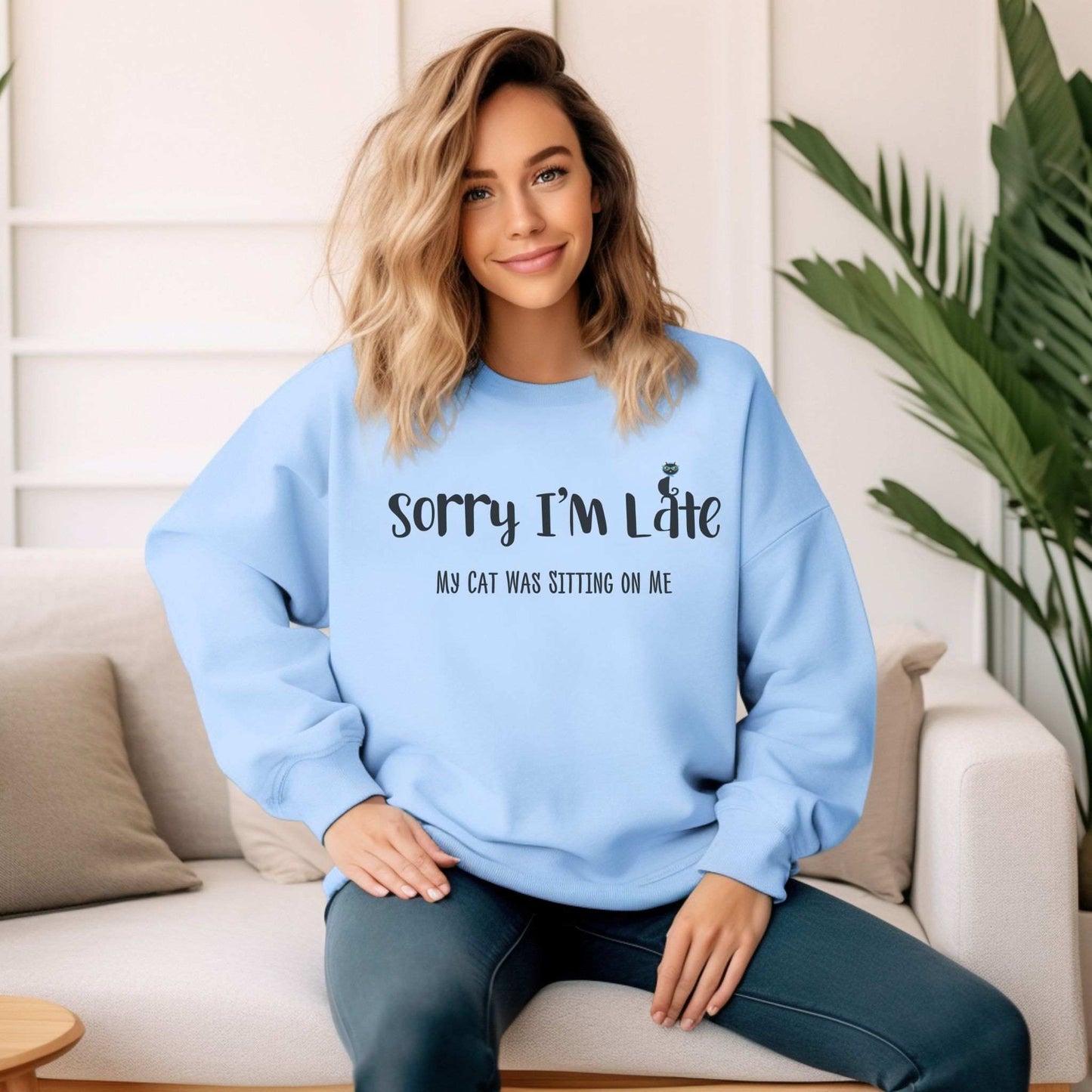 Pale Blue My Cat Was Sitting On Me Unisex Crewneck Sweatshirt