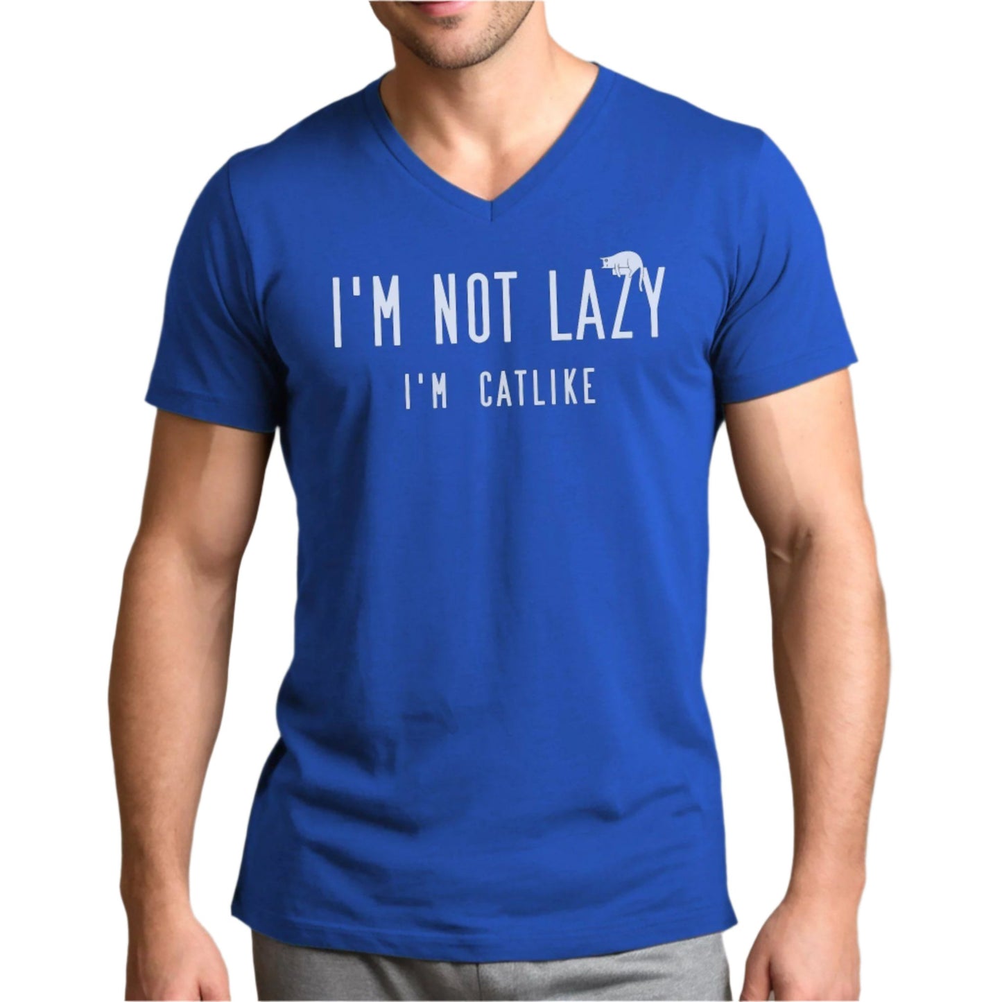 Royal Blue Not Lazy Cat T-Shirt Unisex V-Neck