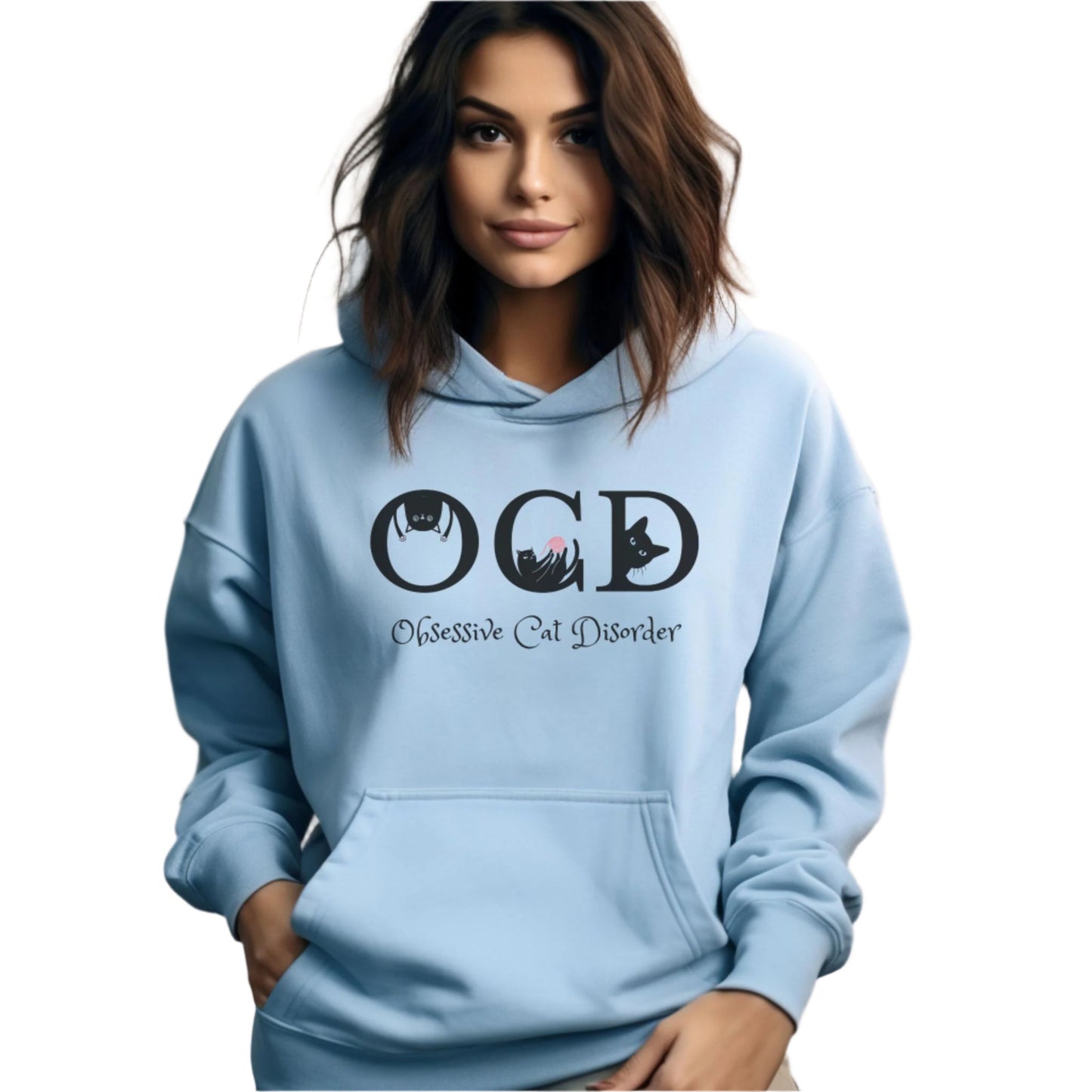 Pale Blue OCD Cat Themed Unisex Hooded Sweatshirt
