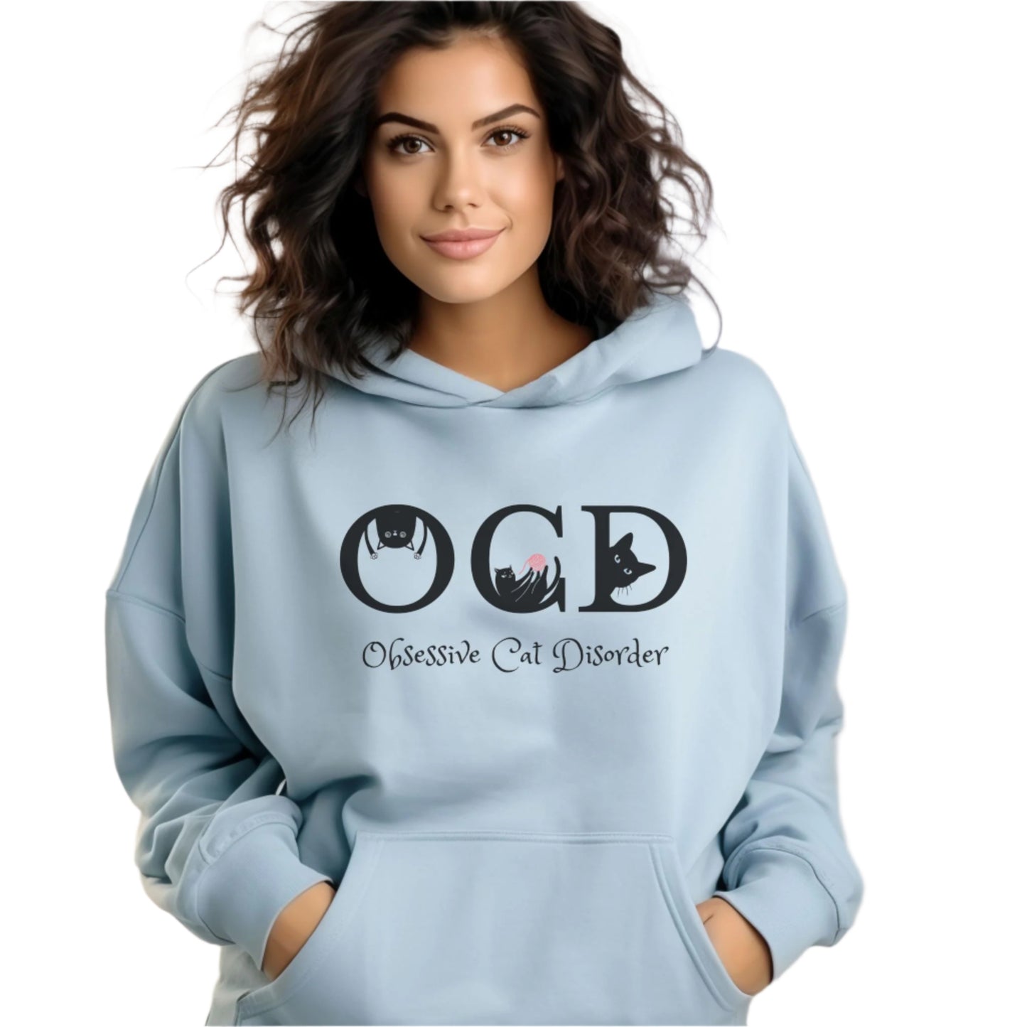 Pale Blue OCD Cat Themed Unisex Hooded Sweatshirt