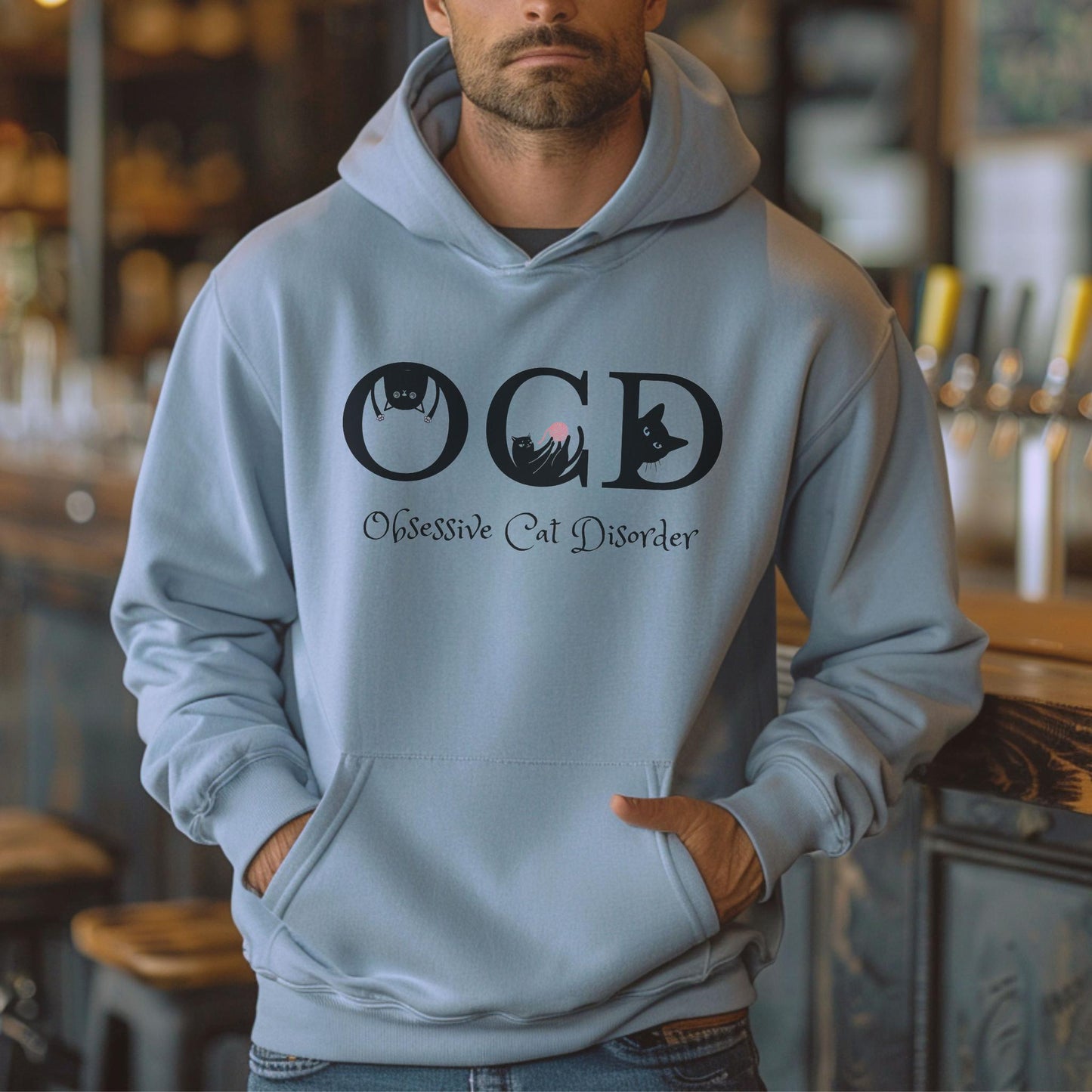 Pale Blue OCD Cat Themed Unisex Hooded Sweatshirt