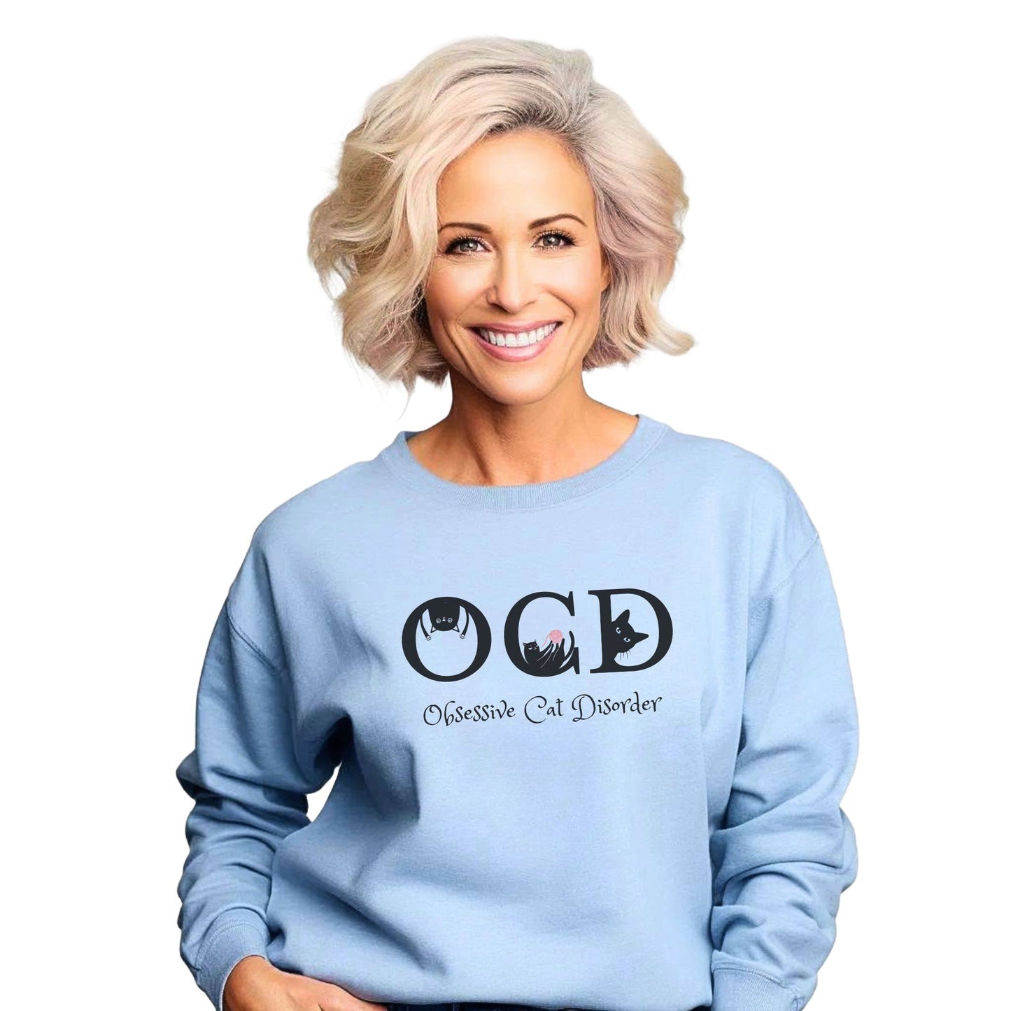 Pale Blue OCD Crewneck Unisex Sweatshirt Cat Themed