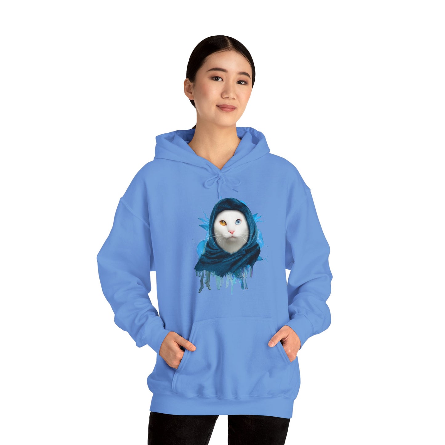 Carolina Blue Headscarf Cat Themed Hooded Sweatshirt Unisex