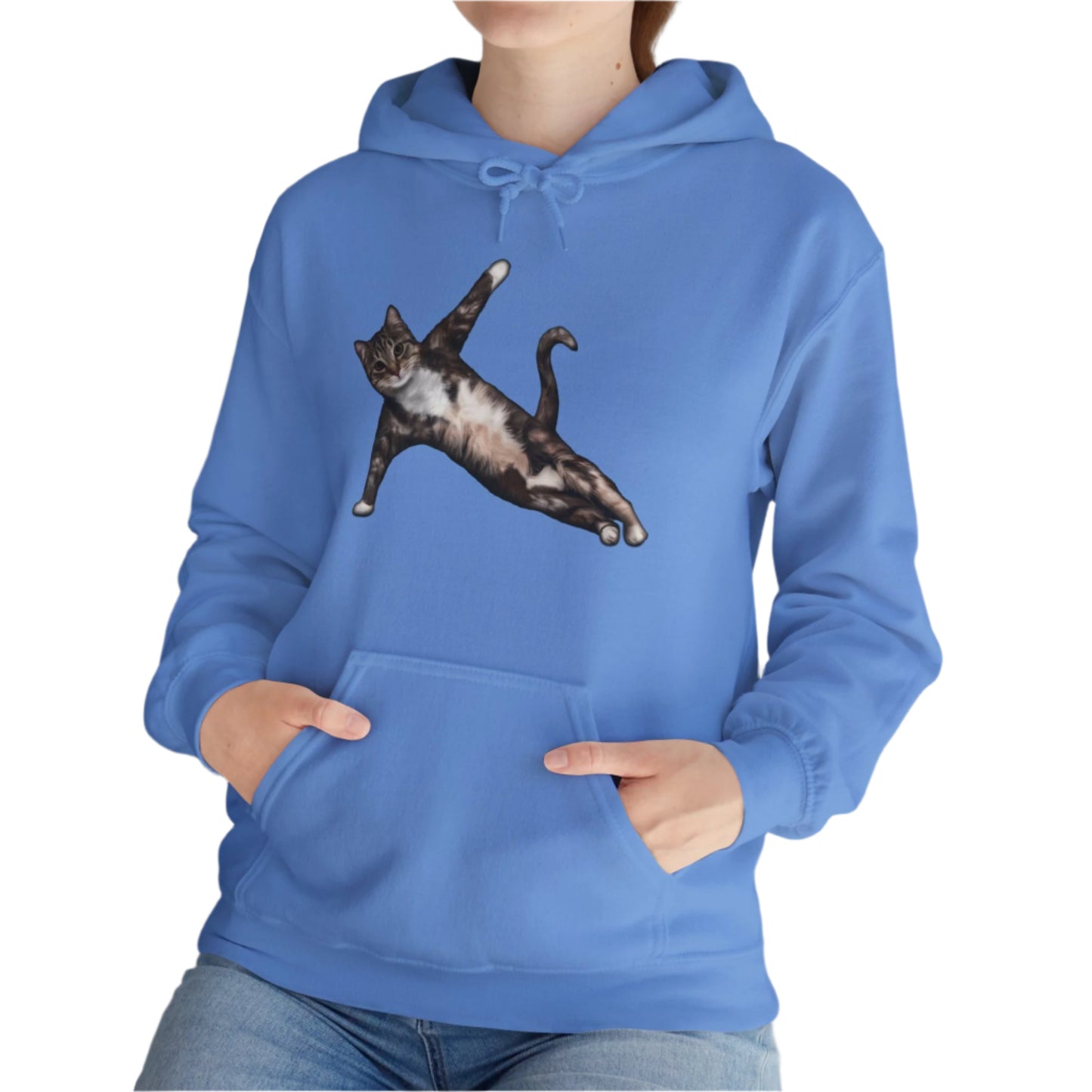 Carolina Blue Yoga Pose Cat Themed Hooded Sweater Unisex