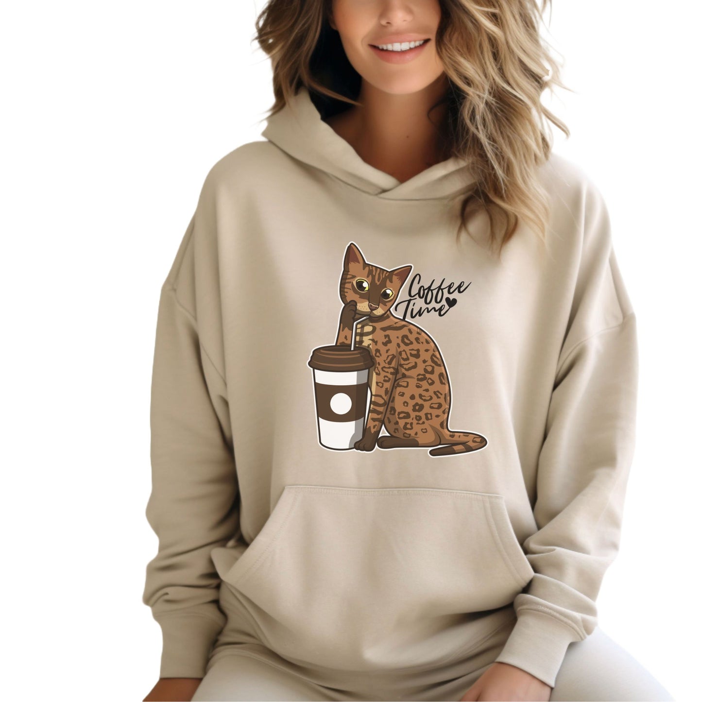 Sand Drinking Cat Hooded Sweatshirt Unisex