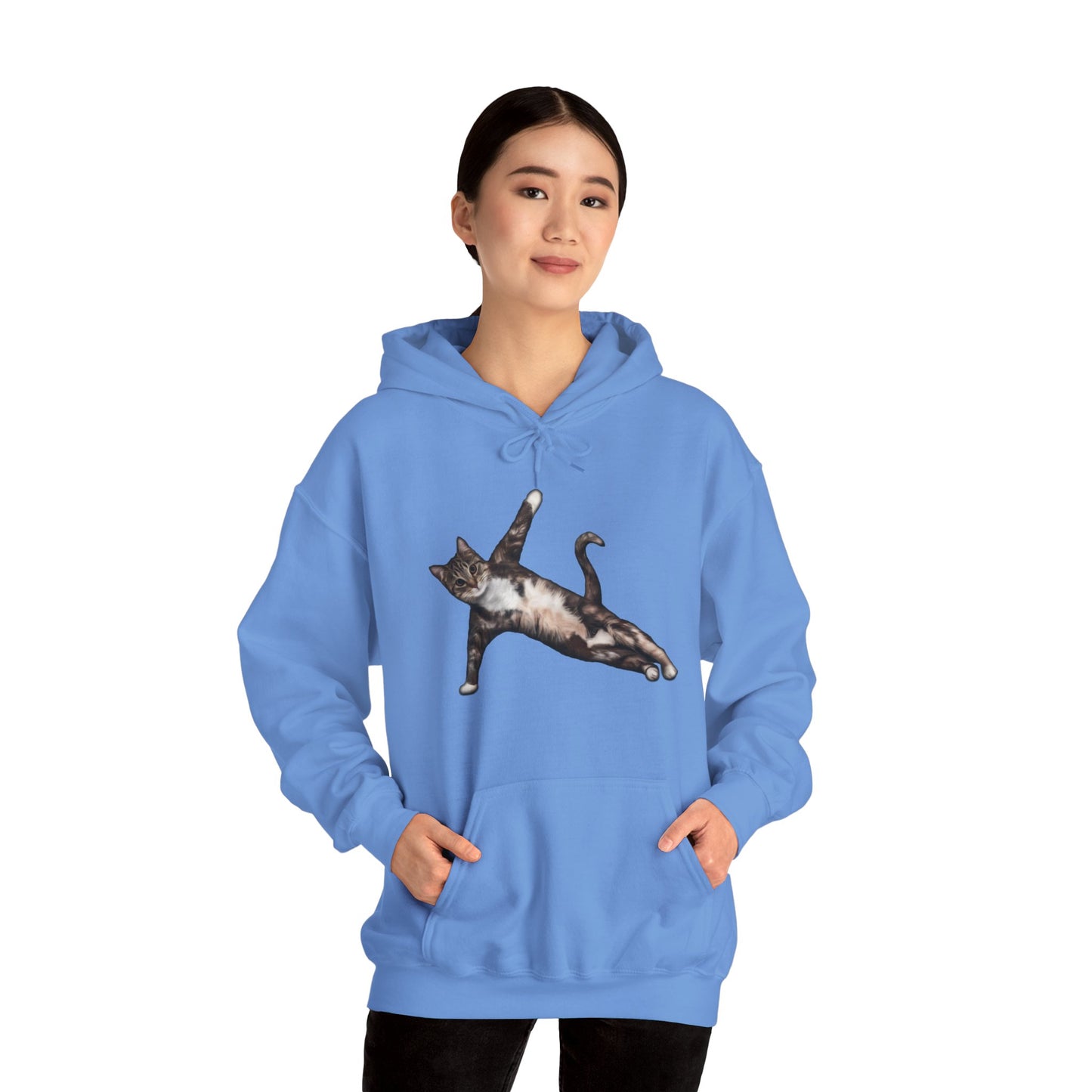 Carolina Blue Yoga Pose Cat Themed Hooded Sweater Unisex