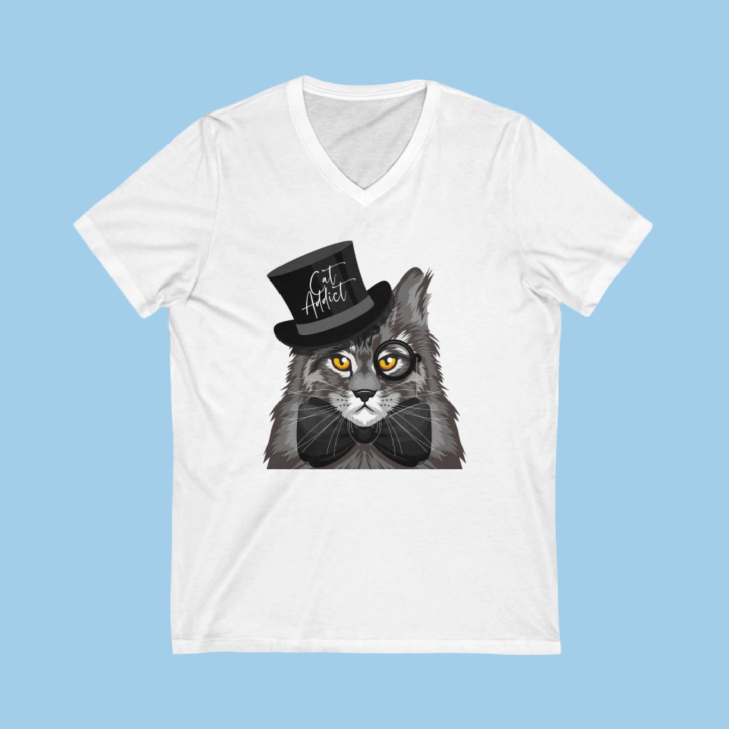 White Cat Addict V-Neck T-Shirt Maine Coon
