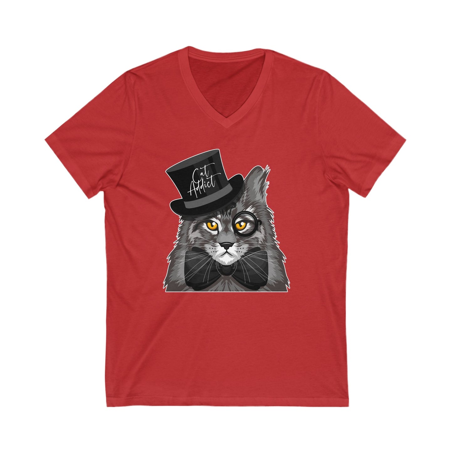 Red Cat Addict V-Neck T-Shirt Maine Coon