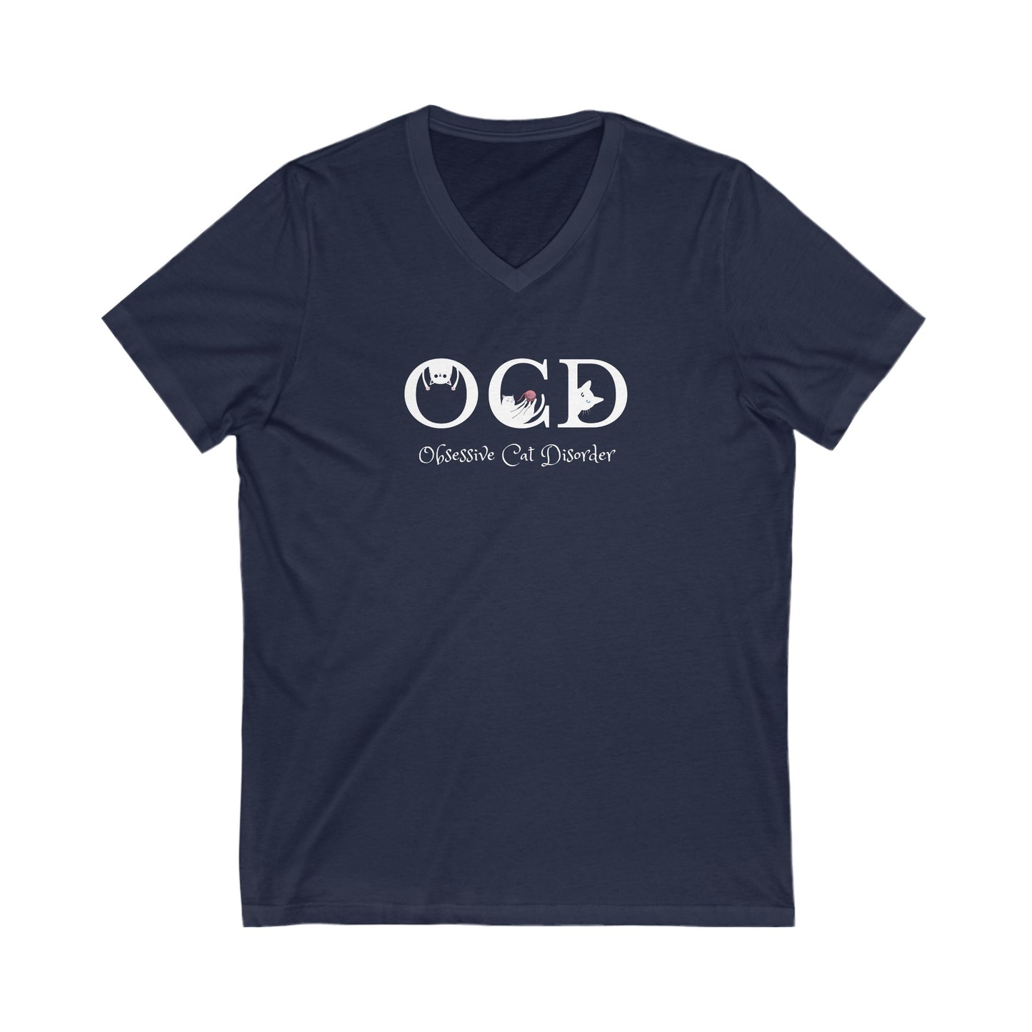 Navy OCD Cat Themed V-Neck T-Shirt