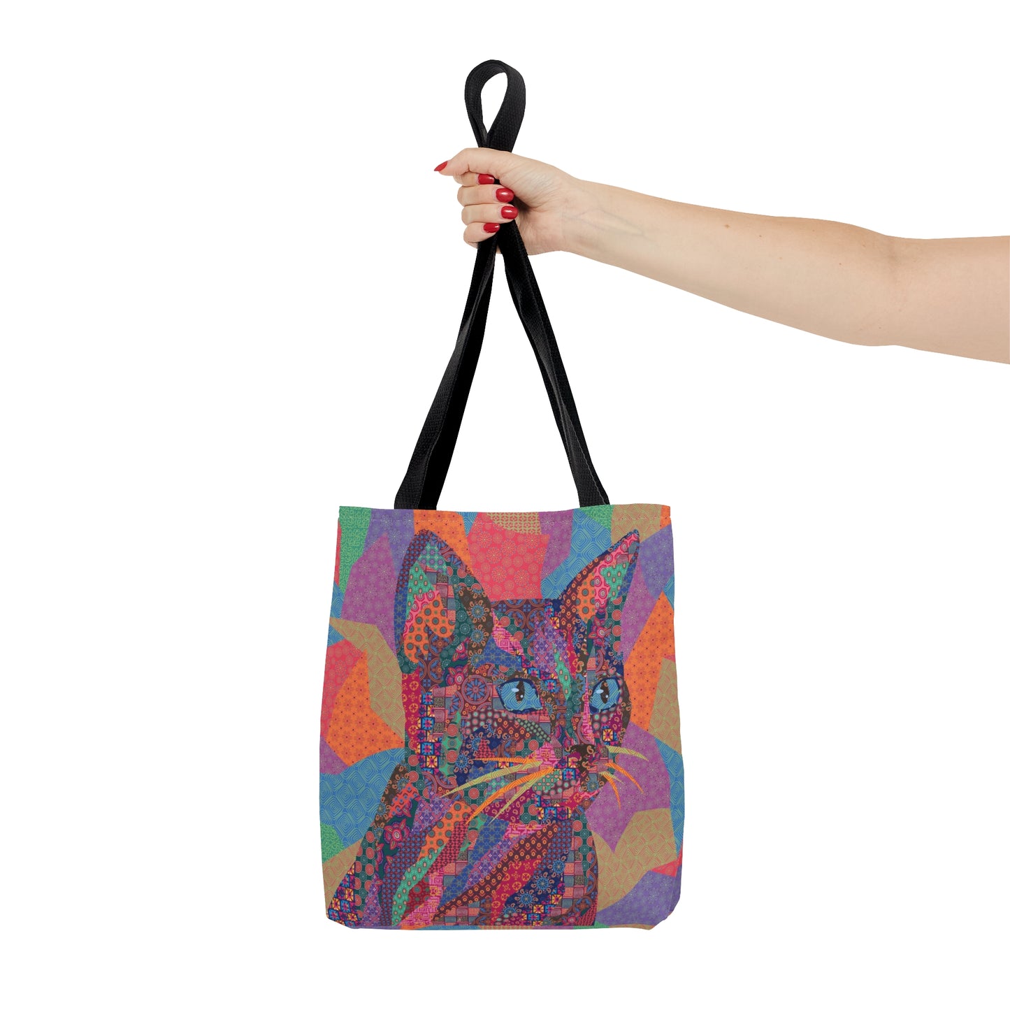 Multicolor tote bag with cat illustration