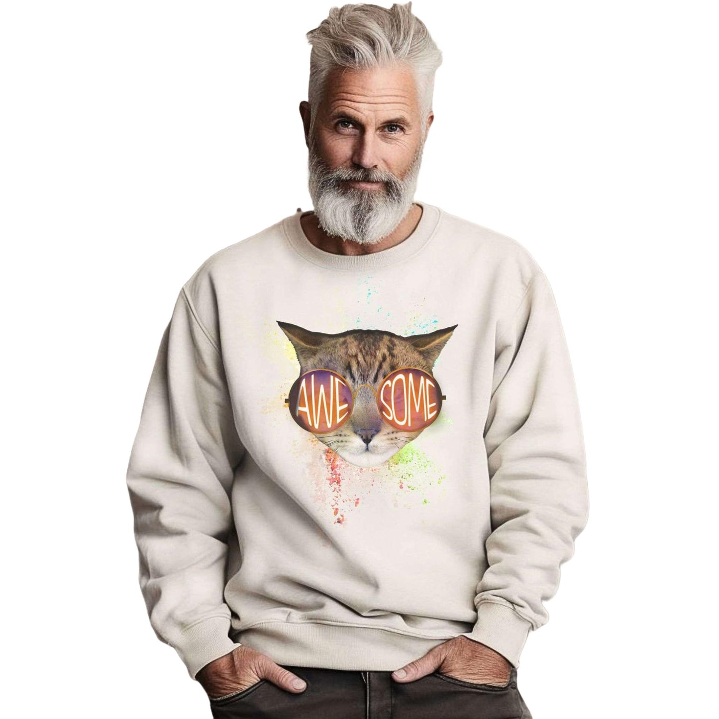Sand Awesome Crewneck Unisex Sweatshirt Cat Theme