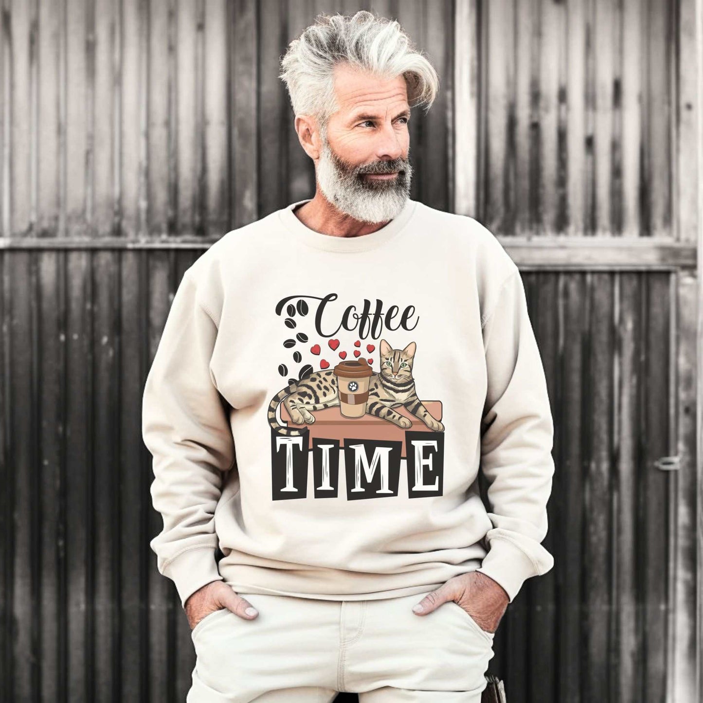 Sand Coffee Beans & Love Hearts Bengal Cat Themed Unisex Sweatshirt