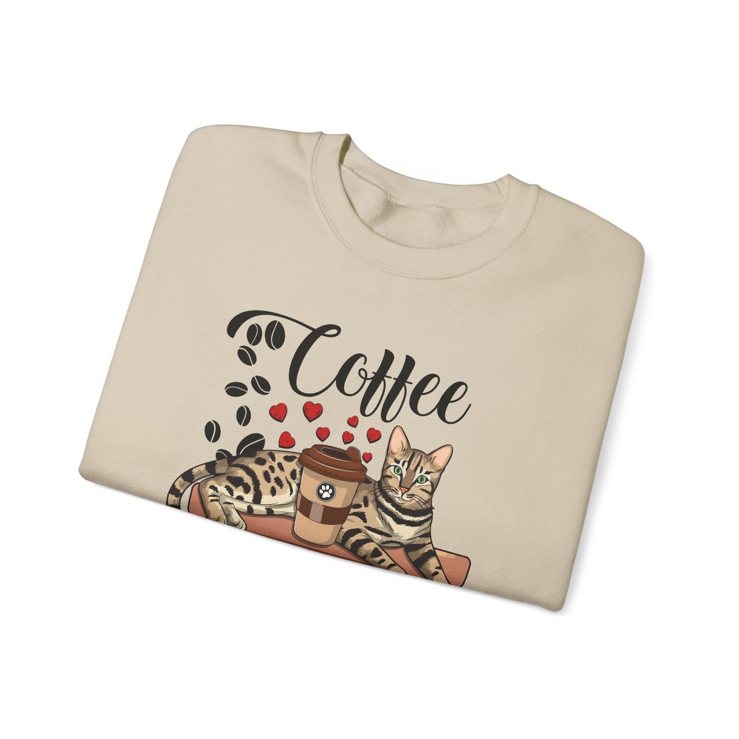 Sand Coffee Beans & Love Hearts Bengal Cat Themed Unisex Sweatshirt