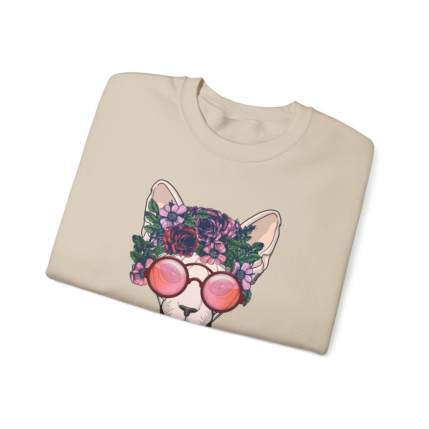 Sand Flower Sphynx Cat Themed Crewneck Unisex Sweatshirt