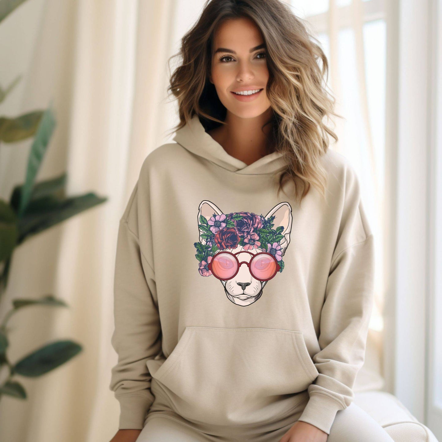 Sand Flower Sphynx Cat Hooded Sweatshirt Unisex